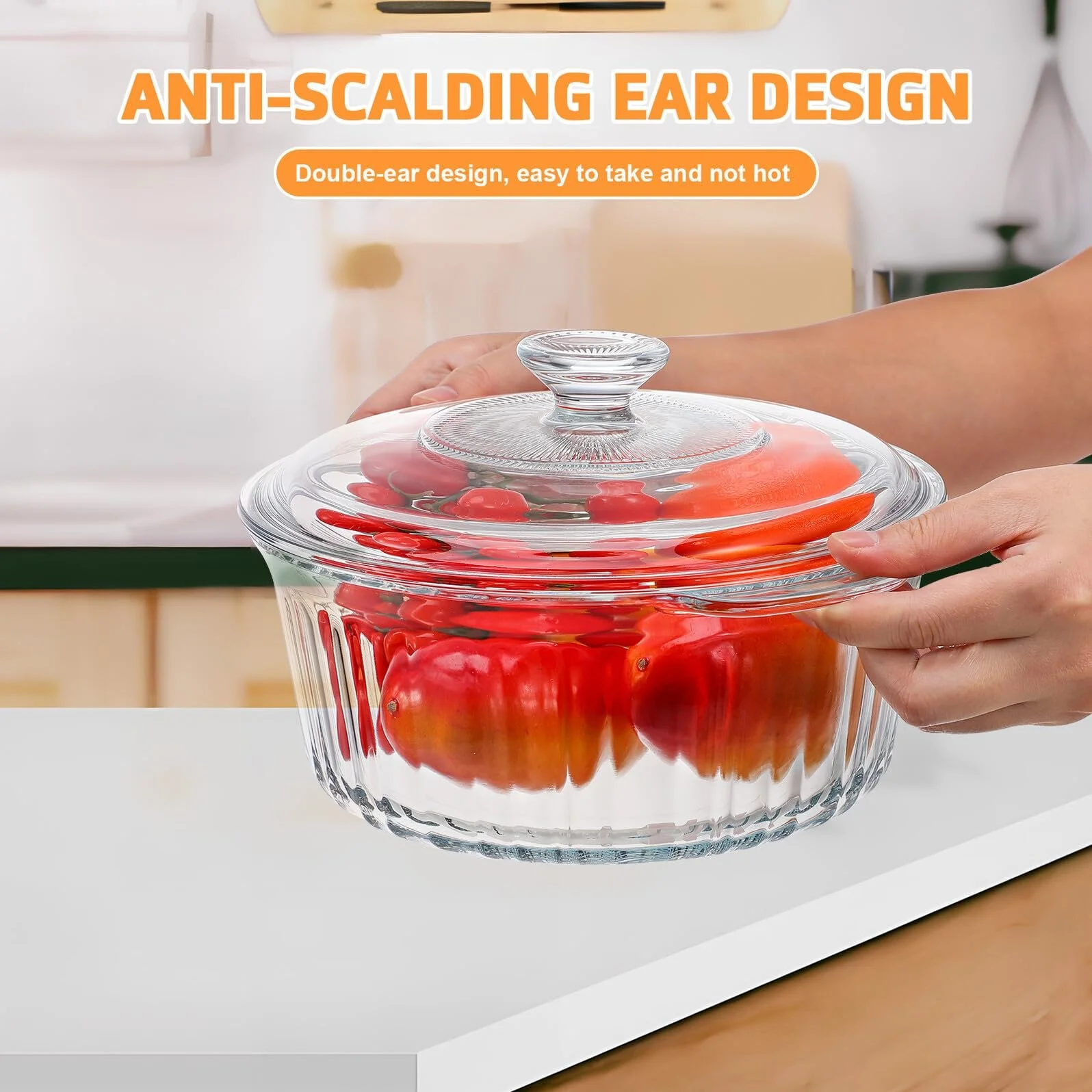 Стеклянная форма для запекания TOYANDONA с крышкой круглая термостойкая прозрачная, фото №8