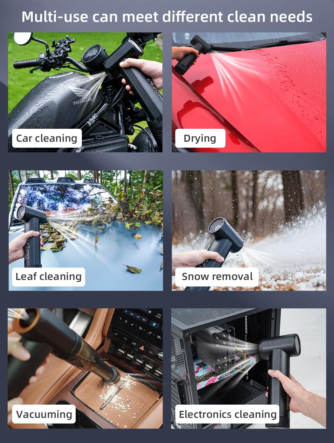 Воздуходувка Kica JetFan Max Электрическая, для сухой пылеуборки, металлическая, сжатый воздух и пыль, сушилка для автомобиля, воздушный поток 331 км/ч - для листьев, снега, капель воды из автомобиля и пыли, фото №5