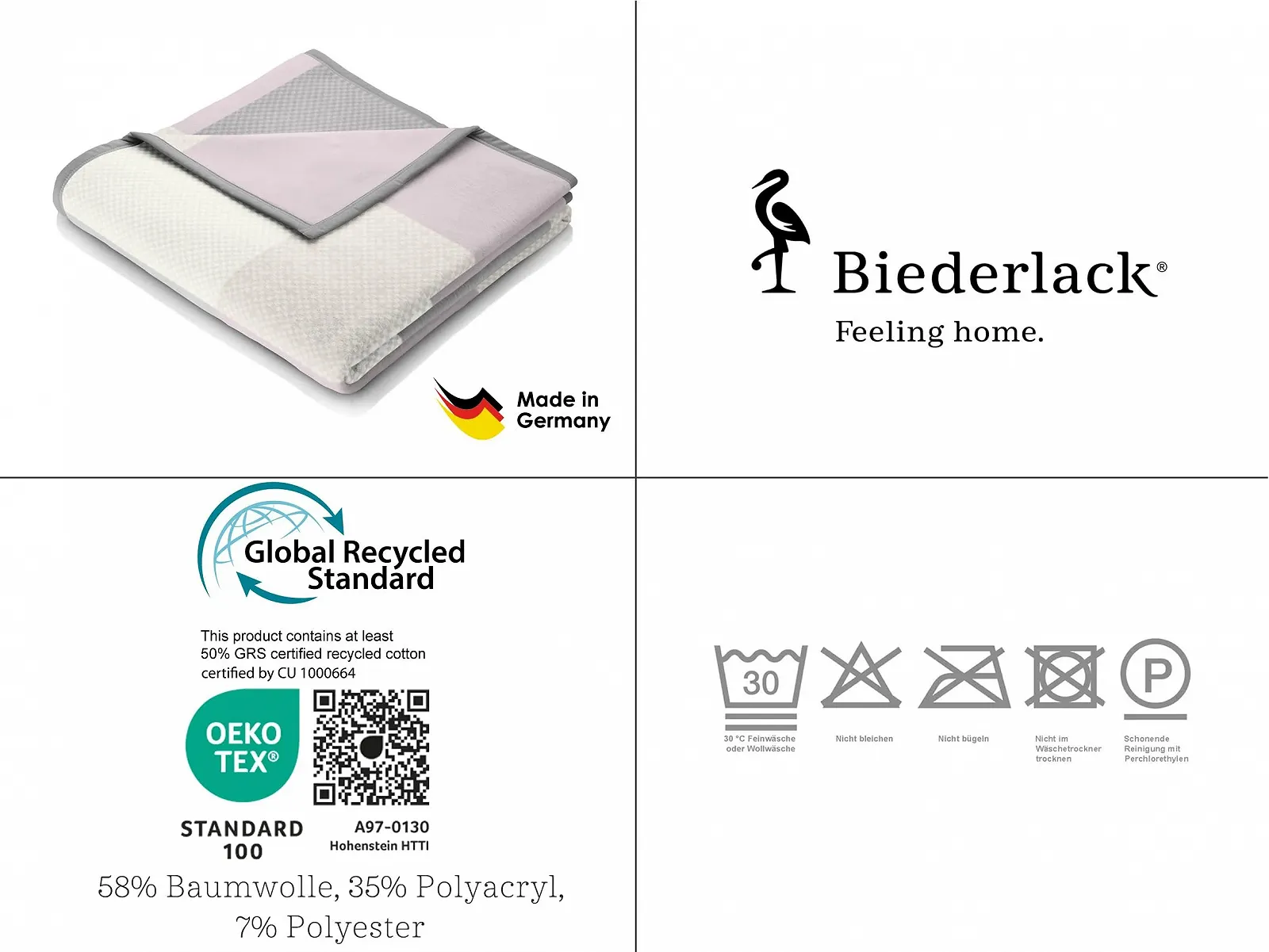 Покрывало Biederlack Velvety Soft Cuddly Blanket Хлопковая смесь Розовый в клетку Pastel Check 150 x 200 см, фото №7