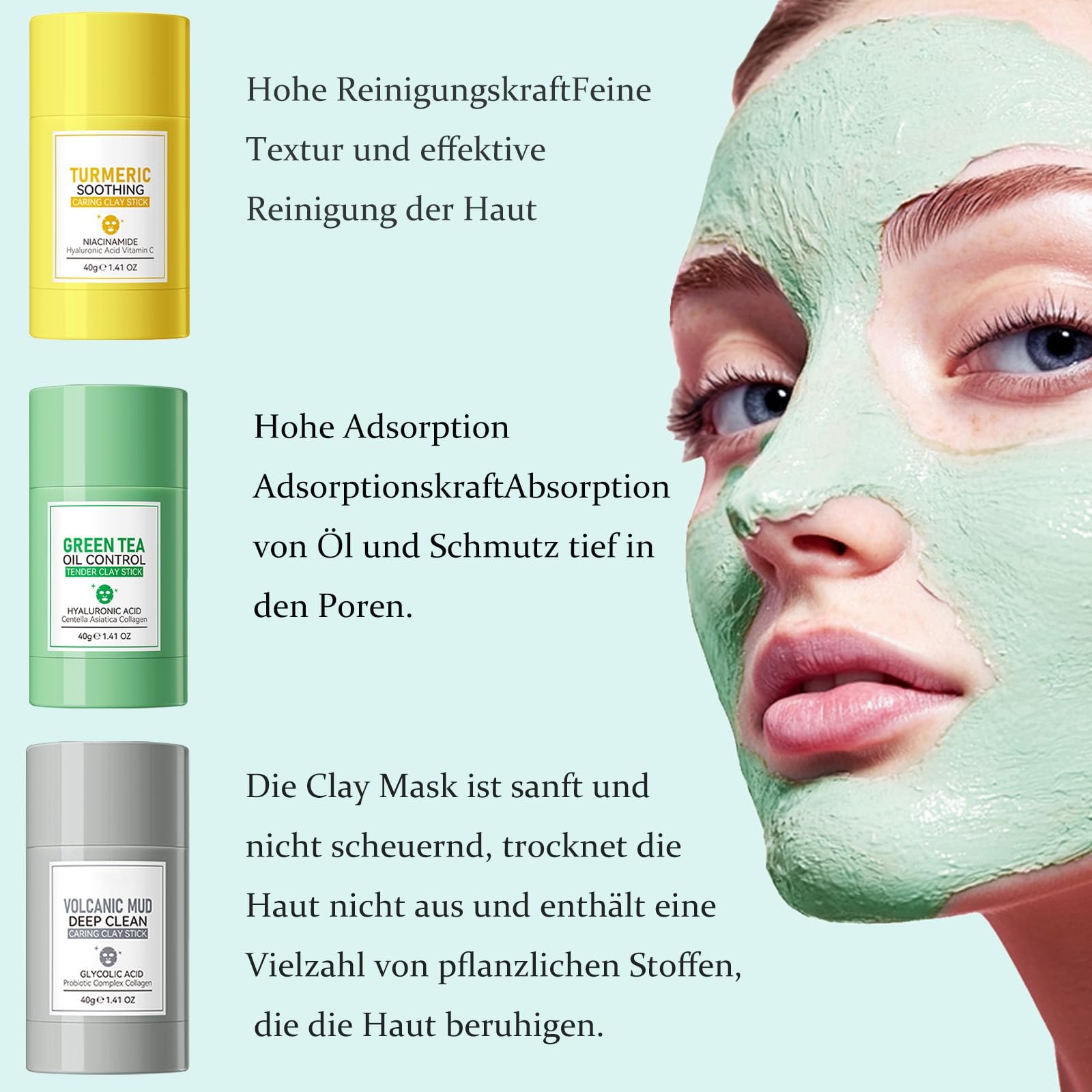 Маска Глиняная Soleneva Набор 3 шт. Зеленый чай, Куркума, Грязь, фото №3