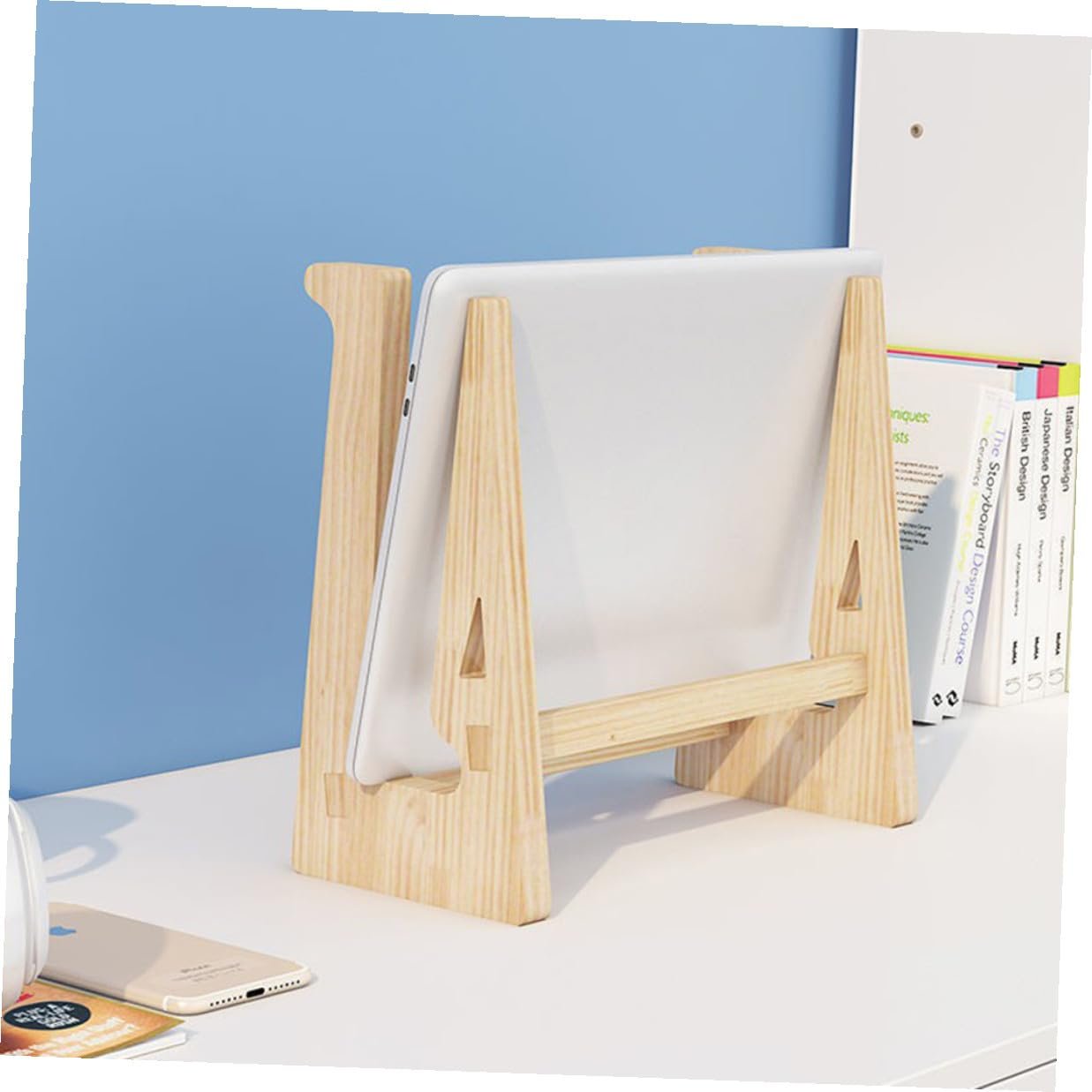 Эргономичная деревянная подставка для ноутбука для ноутбуков Прочный настольный держатель с вентиляцией Регулируемая по высоте для офиса Домашнего офиса Защита шеи и спины, фото №4