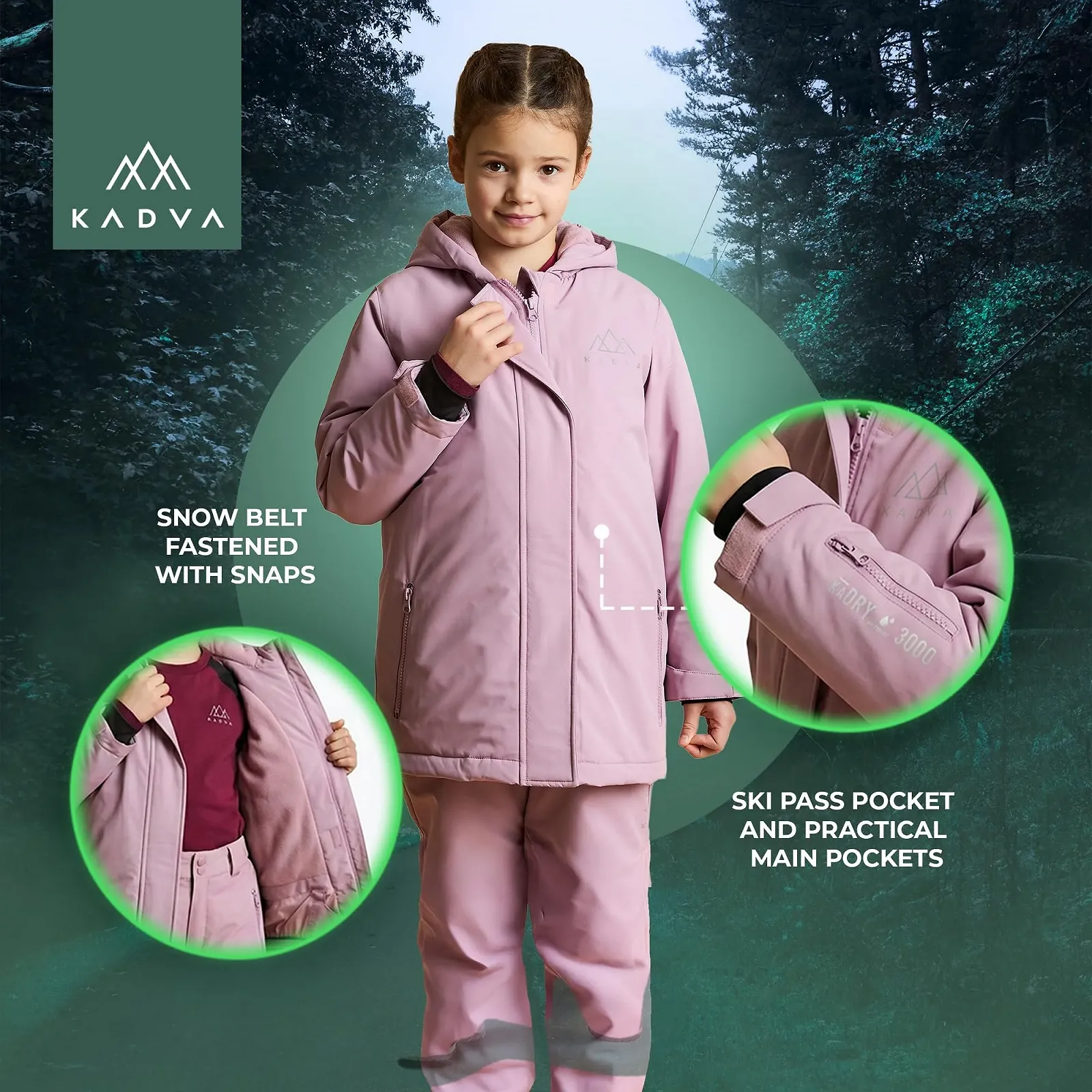 Лижна куртка KADVA SKIRO JR з капюшоном, водонепроникна, вітрозахисна, кишені на блискавці, регульовані манжети на липучках, з відбивачами, фото №8