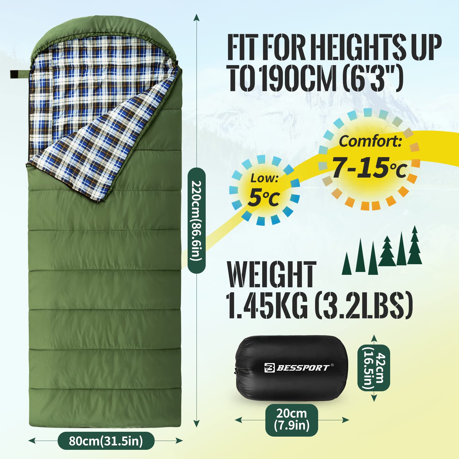 Спальний мішок Bessport 1 і 2 особи Літній Ультралегкий 3 Сезони Теплий бавовняний наповнювач Водонепроникний, фото №2 Спальний мішок Bessport 1 і 2 особи Літній Ультралегкий 3 Сезони Теплий бавовняний наповнювач Водонепроникний, фото №2