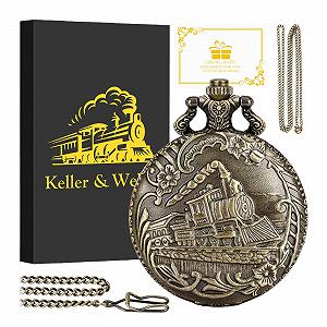 Вінтажні кишенькові годинники Keller & Weber для чоловіків, кишеньковий годинник FOB з ланцюжком synthetic.ua - Фото 1