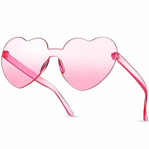 Сонцезахисні окуляри у формі серця Без оправи Прозорі Кольорові Рожевий, L - Фото 1