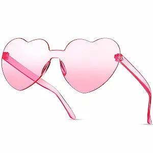 Солнцезащитные очки в форме сердца Безоправные Прозрачные Цветные Розовый, L - Фото 1
