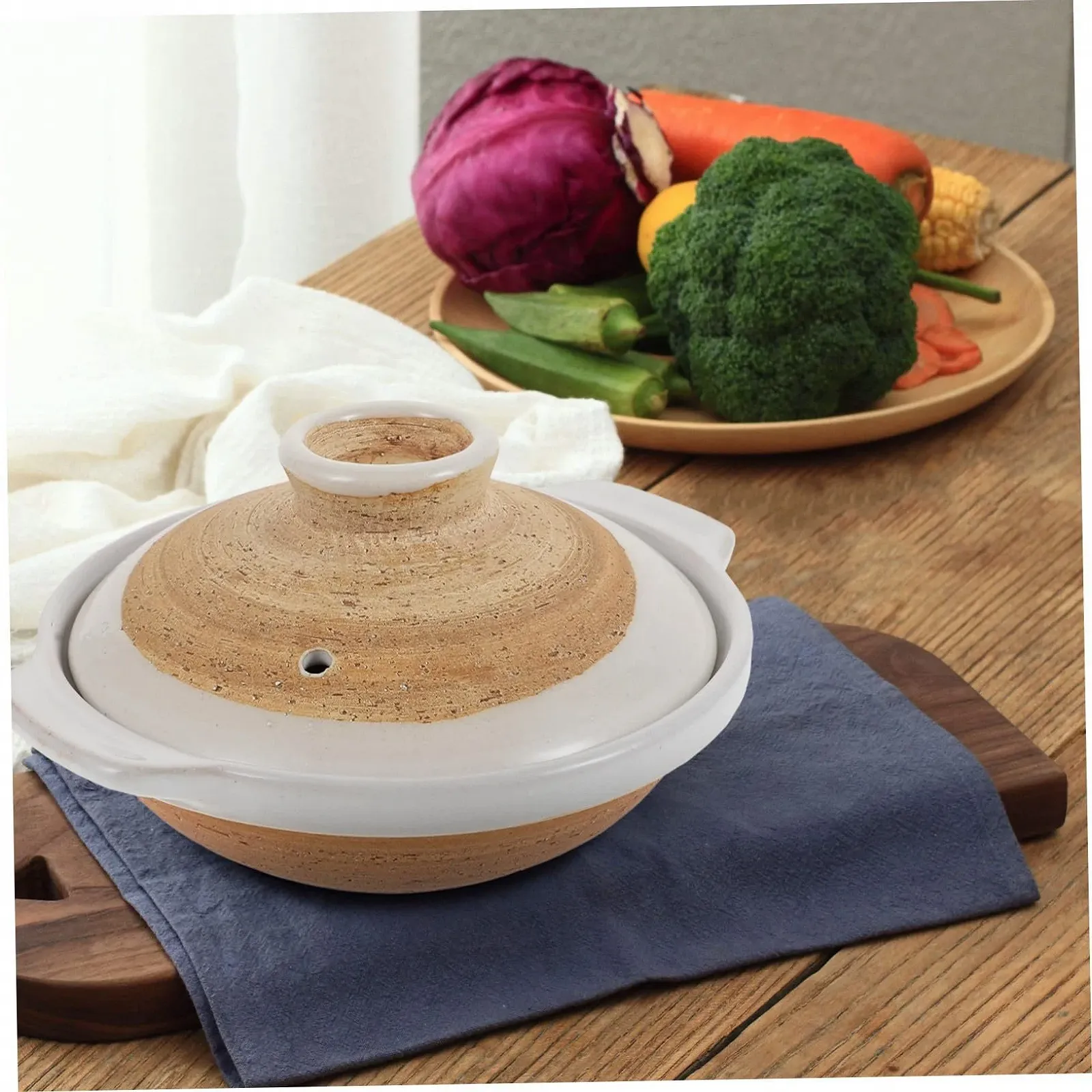 Кастрюля для тушения Toyvian керамическая термостойкая с двумя ручками, фото №3