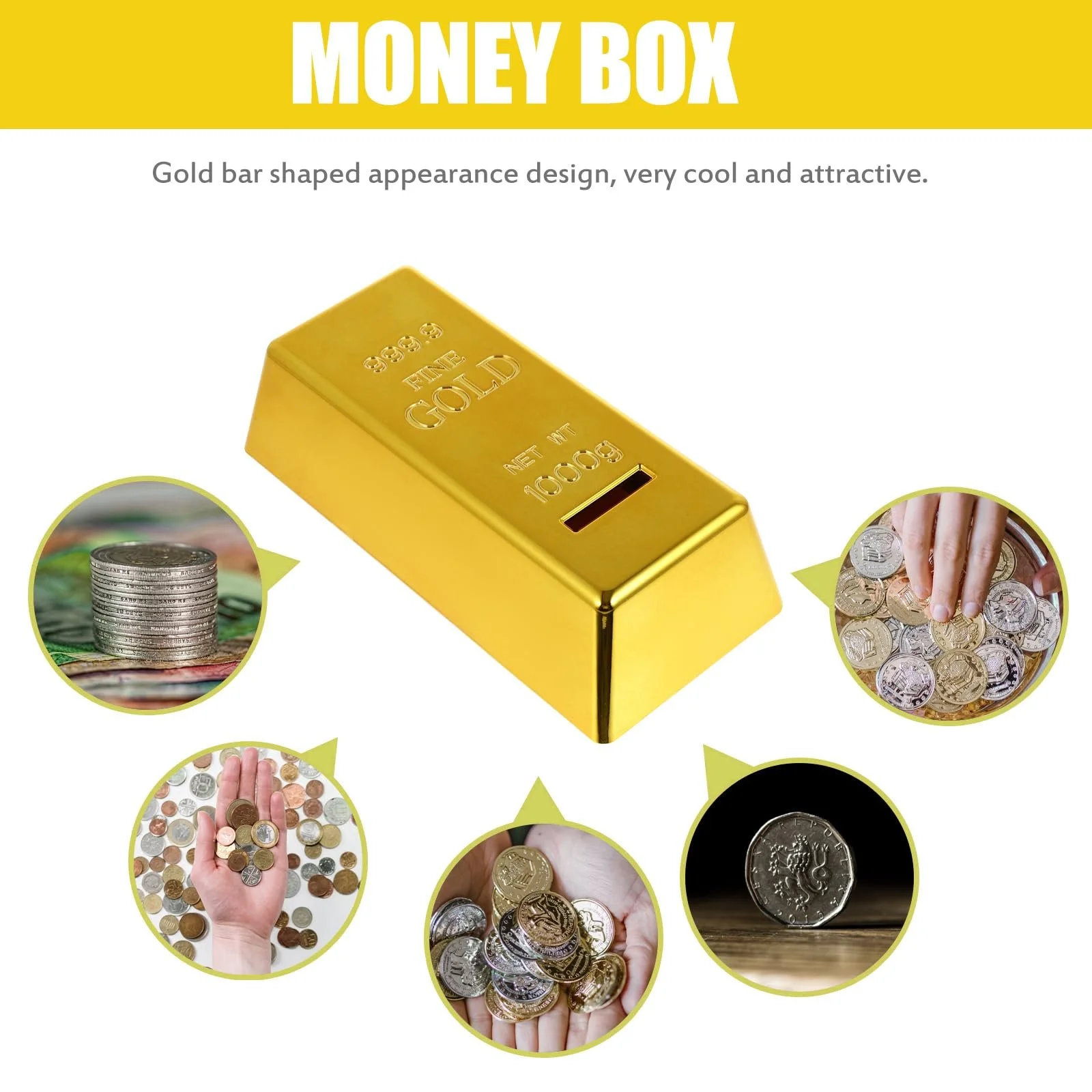 Скарбничка BESPORTBLE Gold Bar Plastic Золота 6,6 x 3 x 1,8 дюйма, фото №9