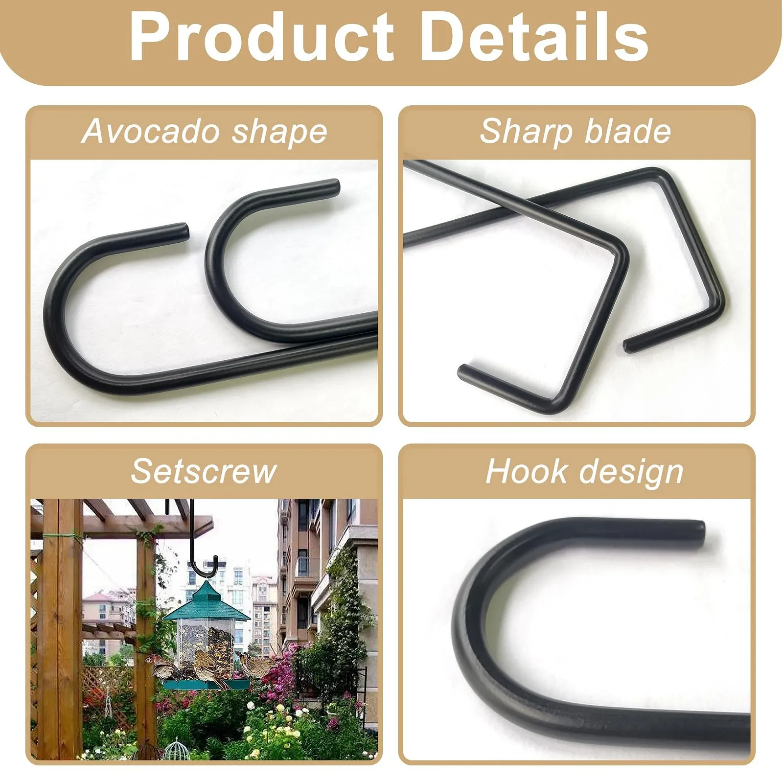 Гачки для підвішування S-подібні 2 шт. Металеві для огорожі, патіо та балкона Чорні, фото №4