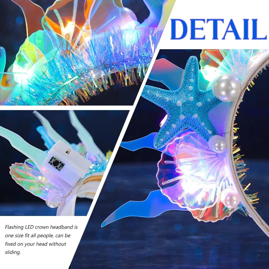 Обруч для волосся зі світлодіодною морською зіркою та мушлею Синій, фото №4 Обруч для волосся зі світлодіодною морською зіркою та мушлею Синій, фото №4