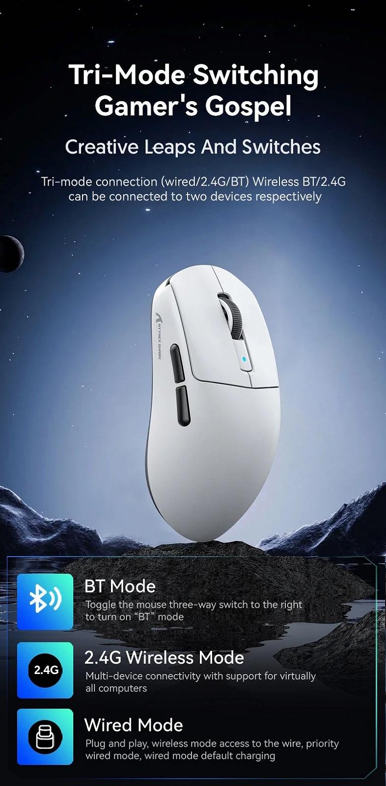 Игровая мышка Attack Shark R6 White PAW3950MAX 42K DPI 8000Гц 750IPS 50G, фото №11 Игровая мышка Attack Shark R6 White PAW3950MAX 42K DPI 8000Гц 750IPS 50G, фото №11