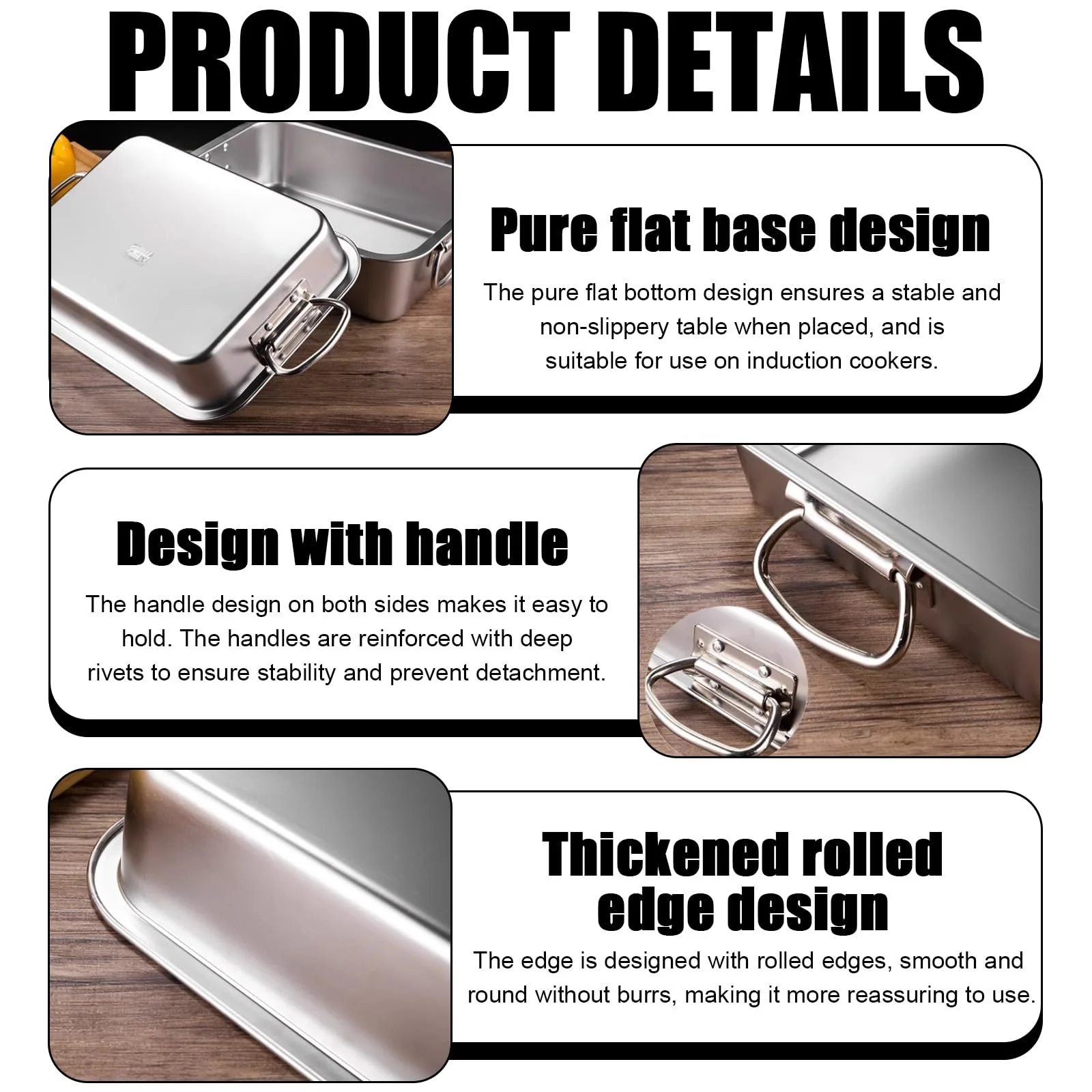 Противень для выпечки из нержавеющей стали форма для запекания с ручками 40 см прямоугольная для лазаньи, фото №5 Противень для выпечки из нержавеющей стали форма для запекания с ручками 40 см прямоугольная для лазаньи, фото №5