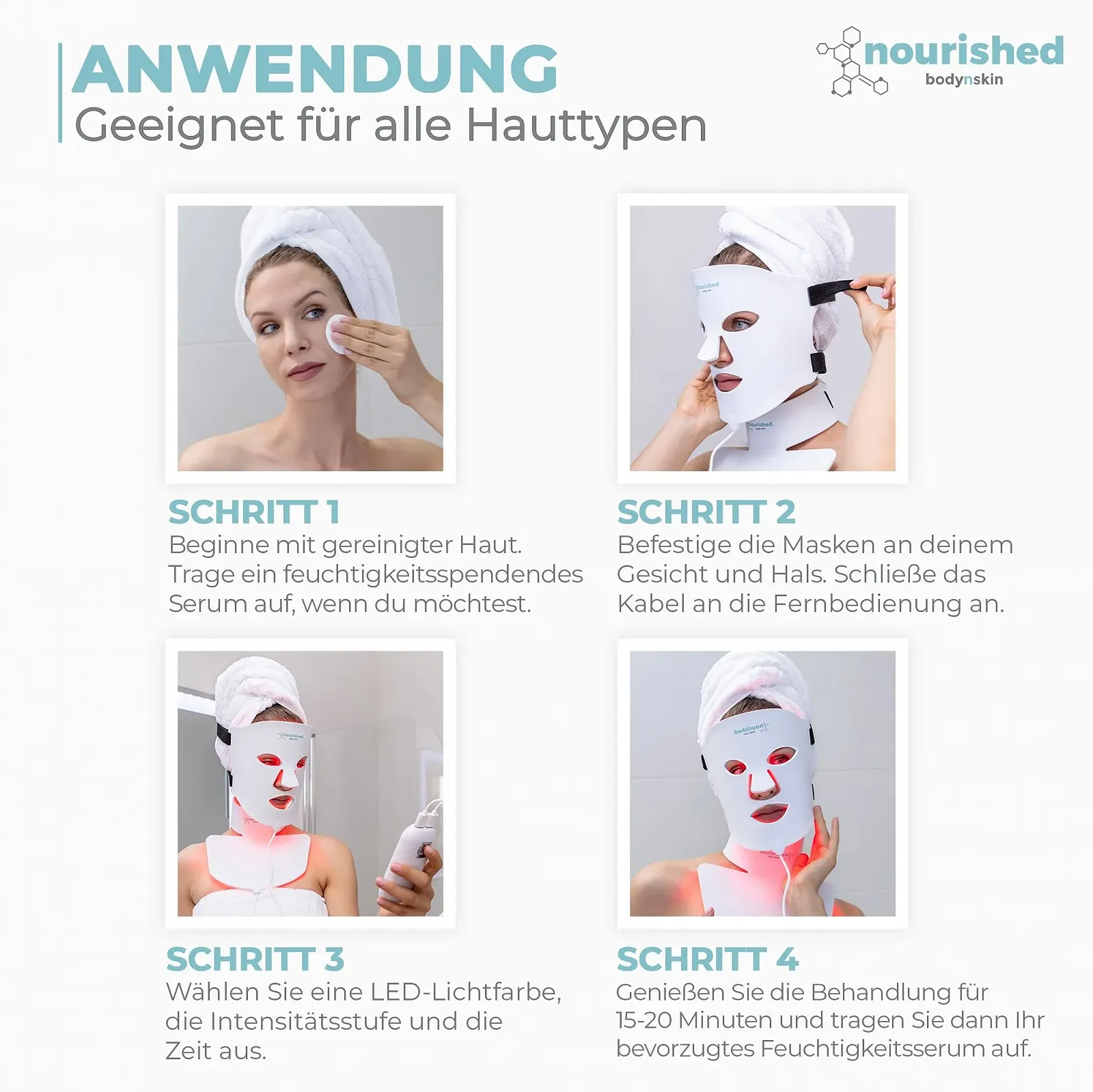 LED Маска для обличчя та шиї Nourished Bodynskin - Пристрій для догляду за обличчям - 7 кольорів, фото №3