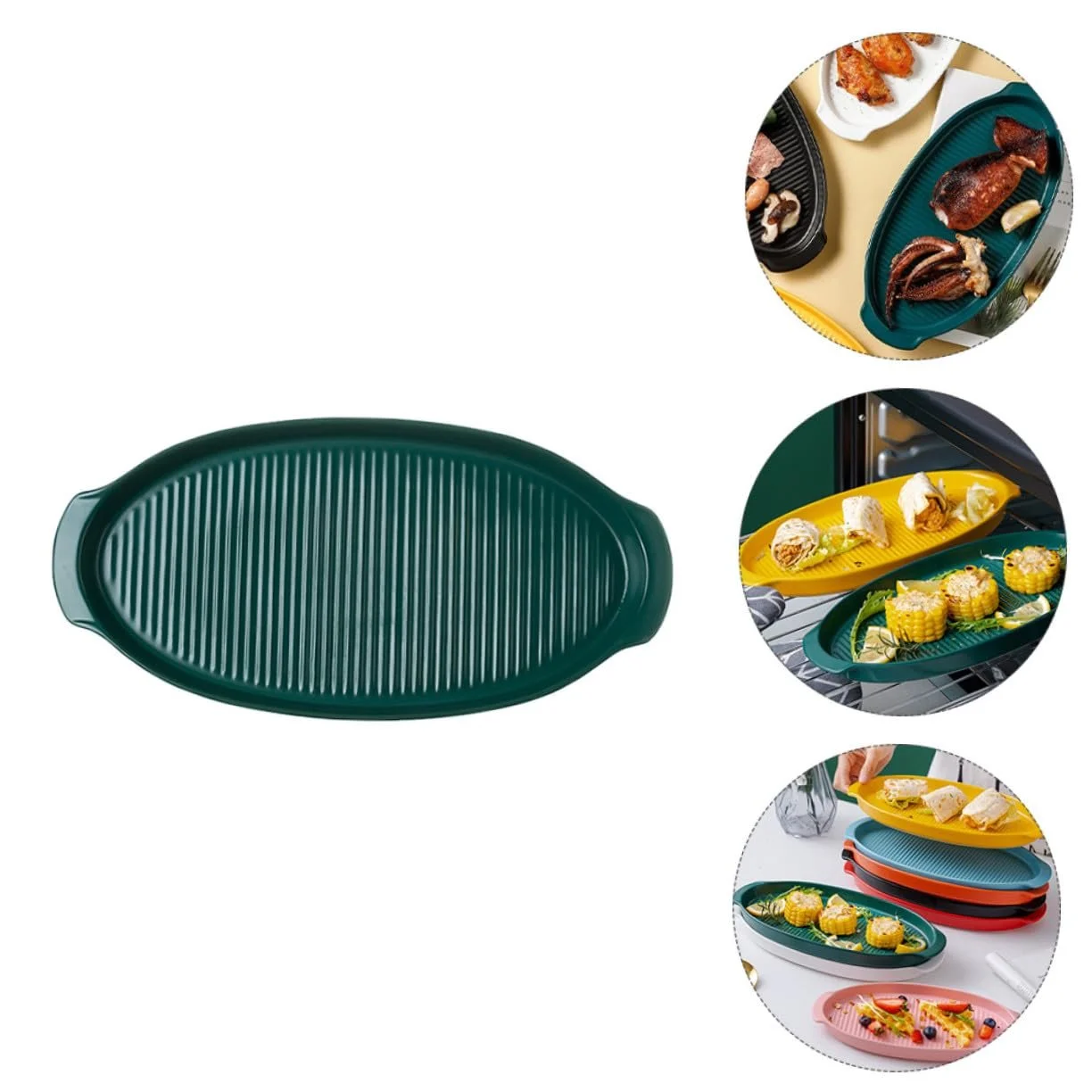 Форма для запікання SECFOU керамічна овальна з ручками термостійка темно-зелена, фото №6