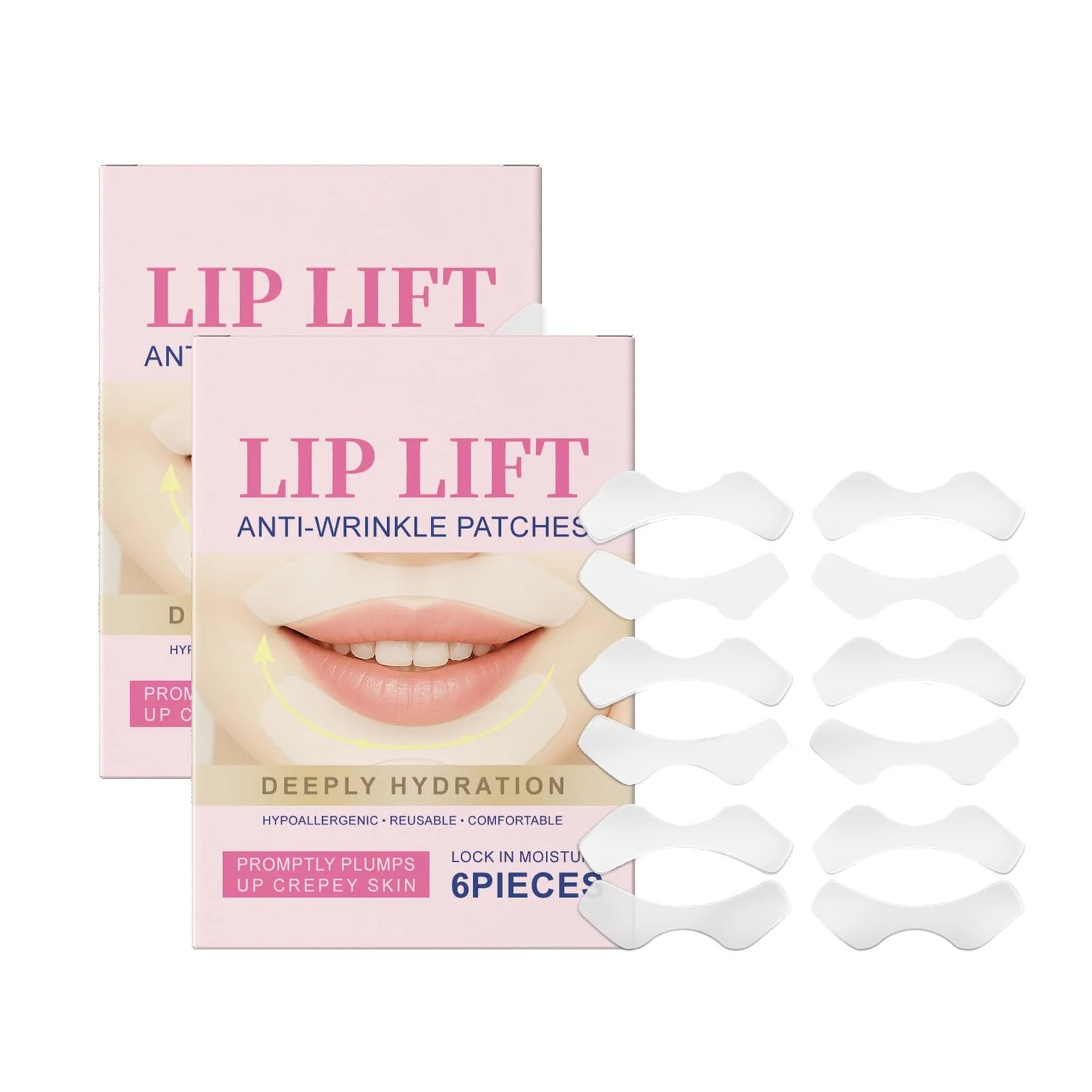 Патчі проти зморшок для губ Багаторазові смужки для обличчя (2 коробки/12 пар), фото №1