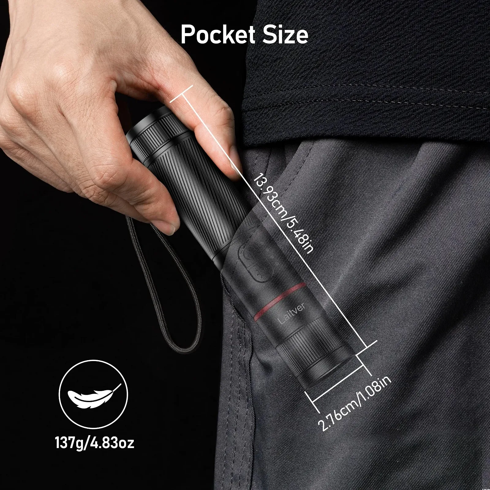 Ліхтар Laitver LED / UV Перезаряджуваний 2000L 6 режимів Zoomable Чорний, фото №8 Ліхтар Laitver LED / UV Перезаряджуваний 2000L 6 режимів Zoomable Чорний, фото №8