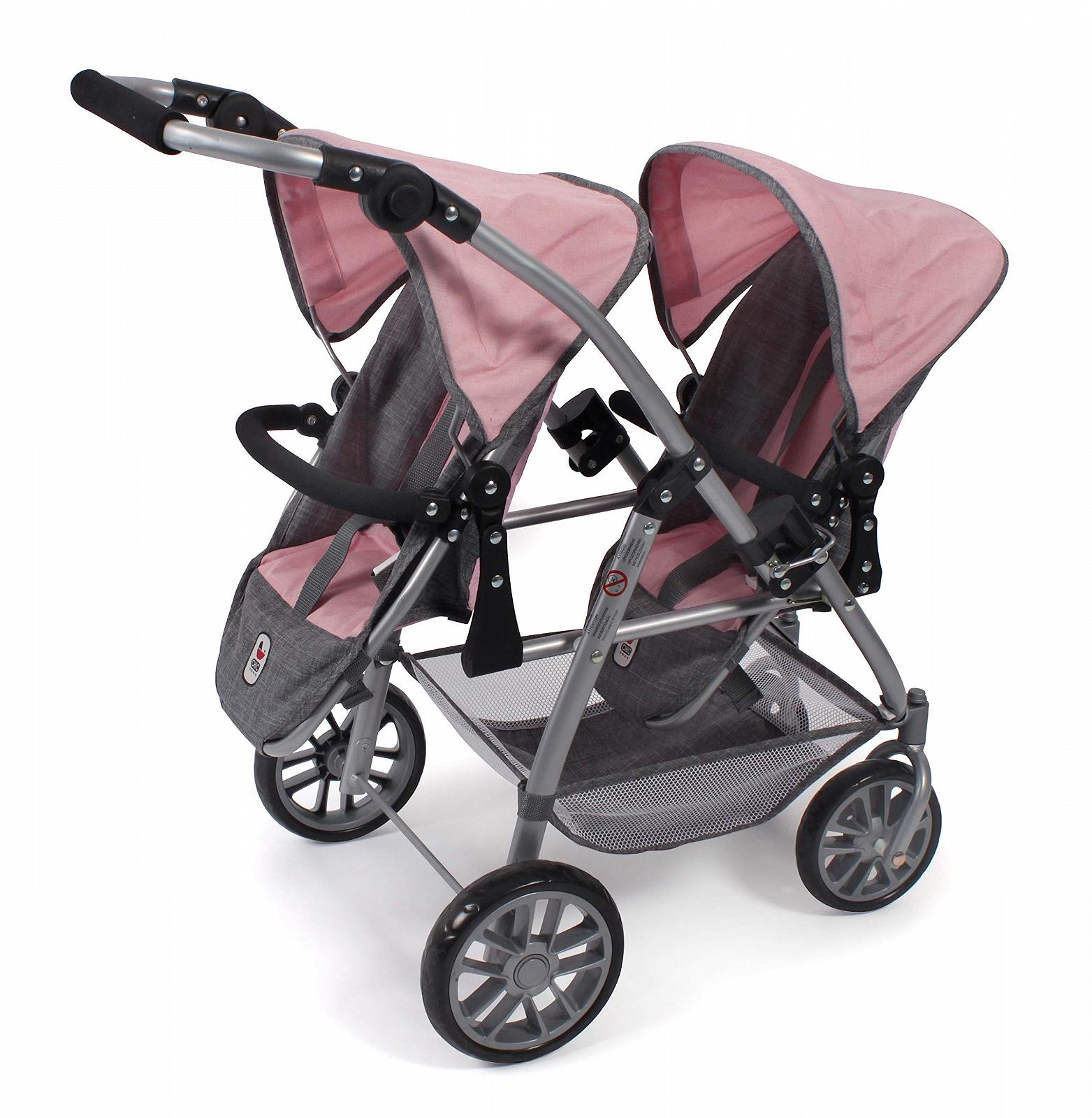 Коляска для кукол Bayer Chic 2000 Tandem Buggy Vario Melange серый/розовый 71 x 47 x 79 см, фото №3