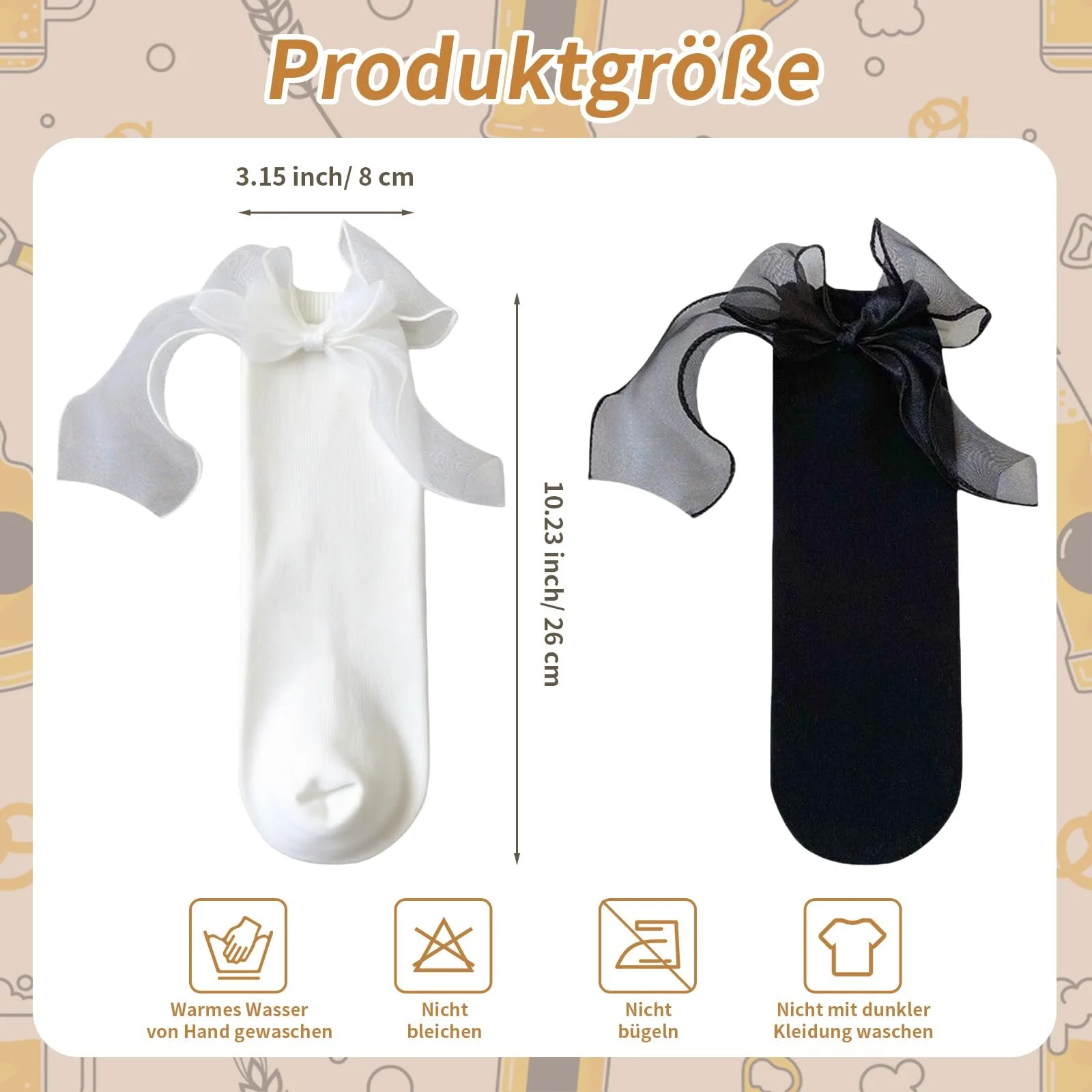 Жіночі шкарпетки з рюшами Geyoga (2 пари) білого та чорного кольорів, фото №2