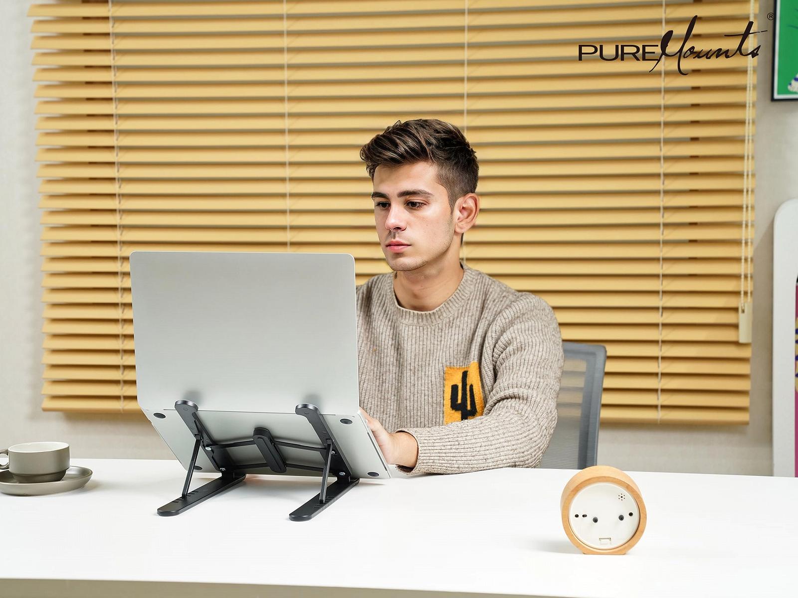 Подставка для ноутбука PureMounts, регулируемая по высоте, складная и эргономичная подставка для ноутбука для домашнего офиса, 6 регулируемых углов обзора, подставка для ноутбука с вентиляцией и нескользящими накладками, черная, фото №5