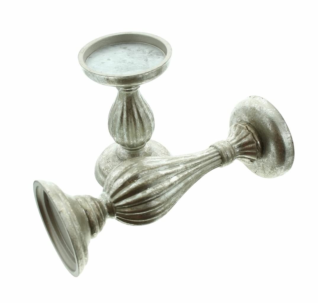 Підсвічник Dekoleidenschaft Elegance Набір з 2 шт. Дерево Срібний Античний Дизайн, фото №2