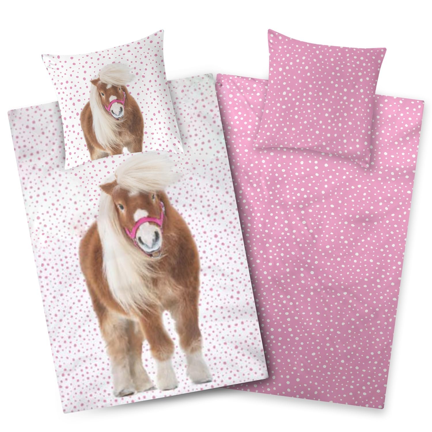 Дитяча Постільна Білизна Aminata kids Кінь 135 x 200 см Білий Рожевий, фото №1