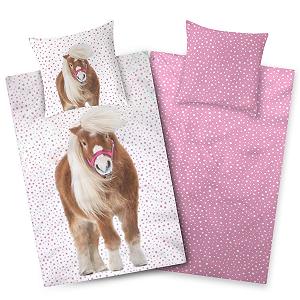Дитяча Постільна Білизна Aminata kids Кінь 135 x 200 см Білий Рожевий - Фото 1