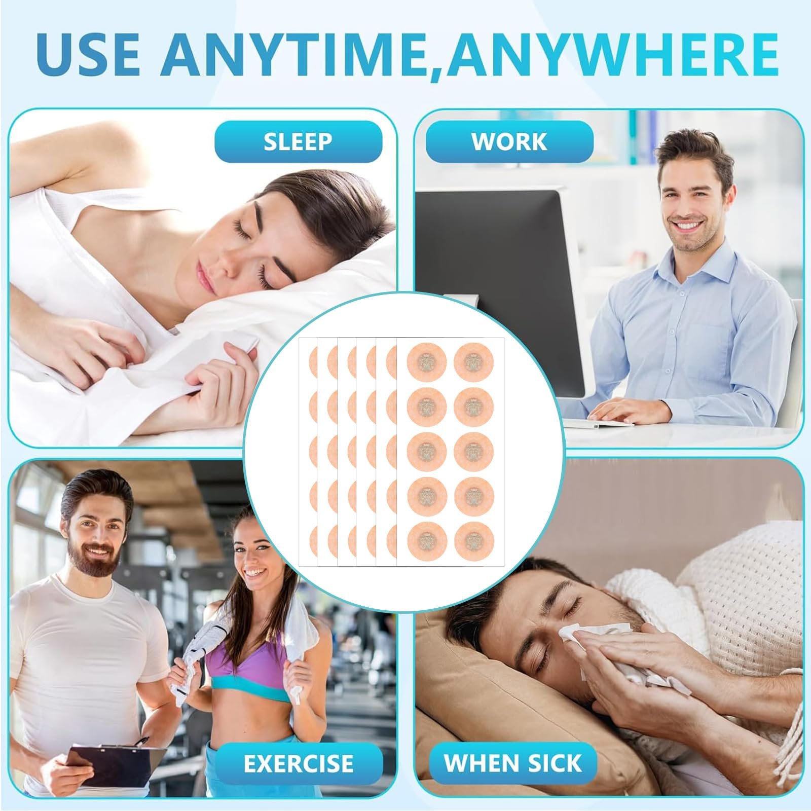 Магнітні назальні пластирі 60 шт. Проти хропіння, ефективні назальні смужки, краще дихання та якість сну Білий, фото №7