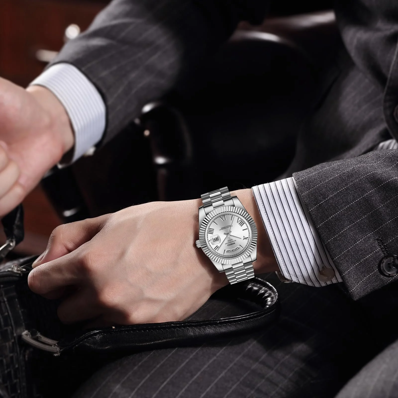 Мужские часы NIBOSI Кварцевые Аналоговые Часы из нержавеющей стали Водонепроницаемые Бизнес Классические Часы с Днем и Датой, фото №6 Мужские часы NIBOSI Кварцевые Аналоговые Часы из нержавеющей стали Водонепроницаемые Бизнес Классические Часы с Днем и Датой, фото №6