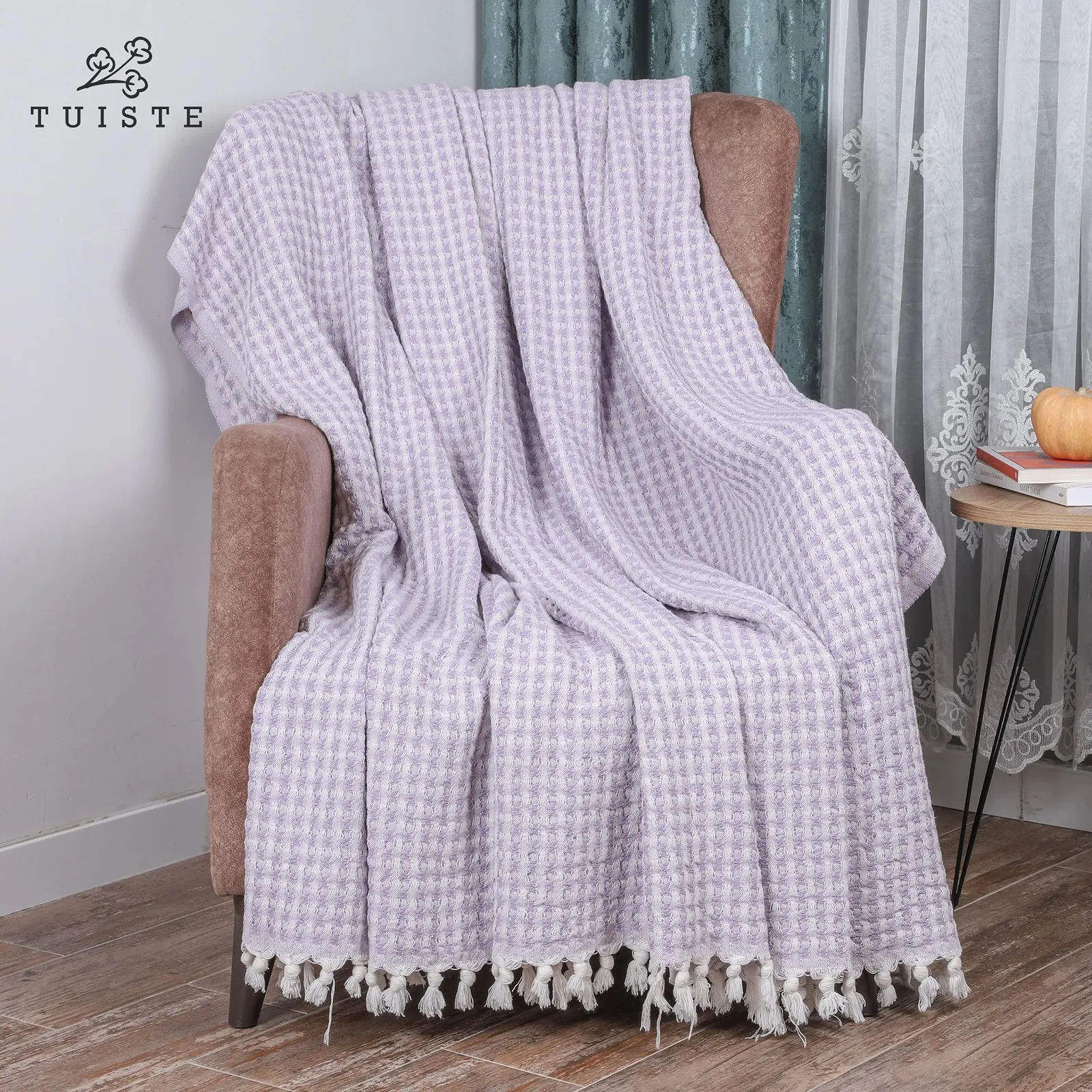 Покрывало Tuiste Premium Double 200 x 230 см, Фиолетовая Лаванда, Легкое летнее вафельное, Накидка на кровать, Плед для дивана, Хлопок, фото №4