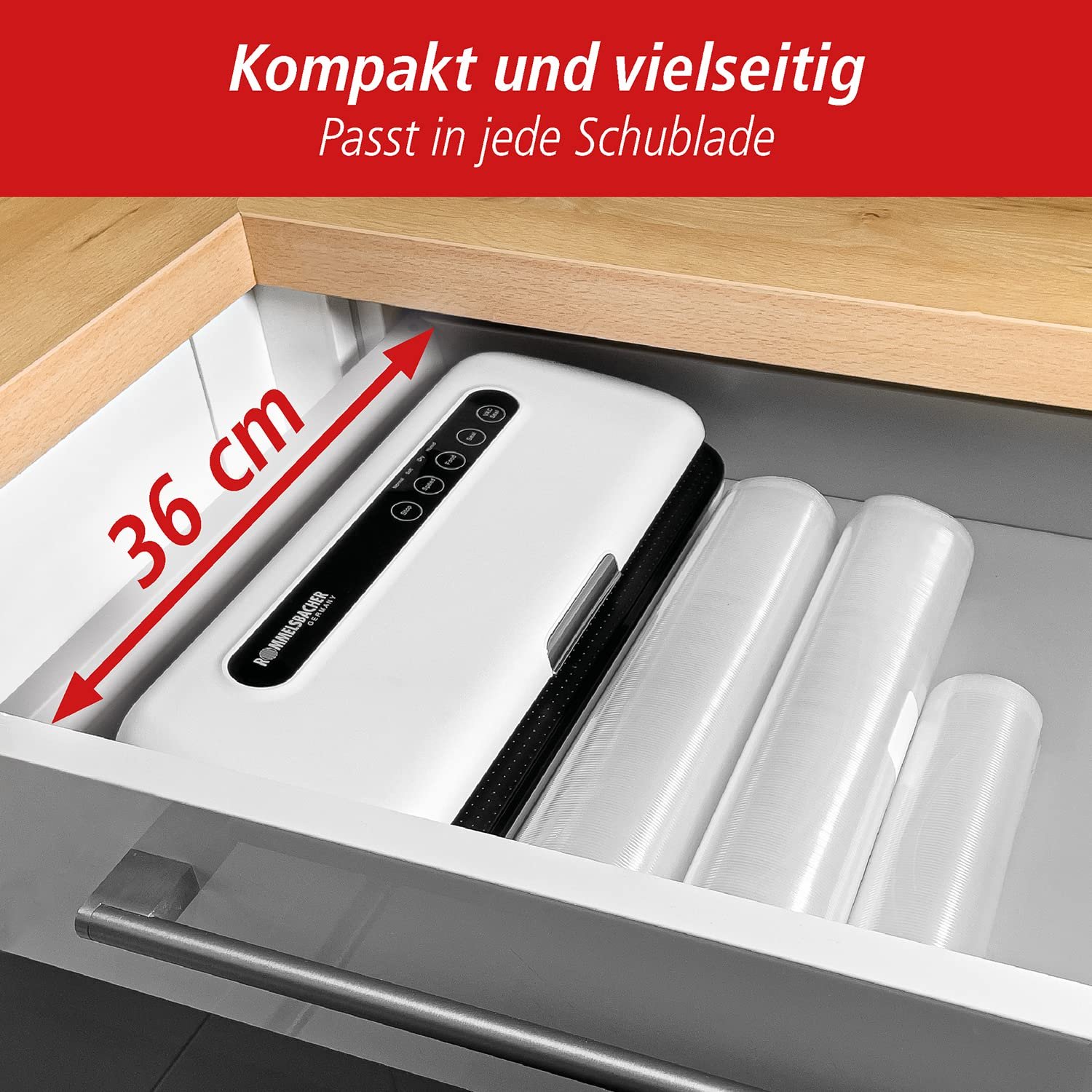 Вакуумный упаковщик ROMMELSBACHER VAC 110, автоматический, 2 скорости насоса, 2 времени запайки, для пленок шириной до 30 см, шланговое соединение, фото №4