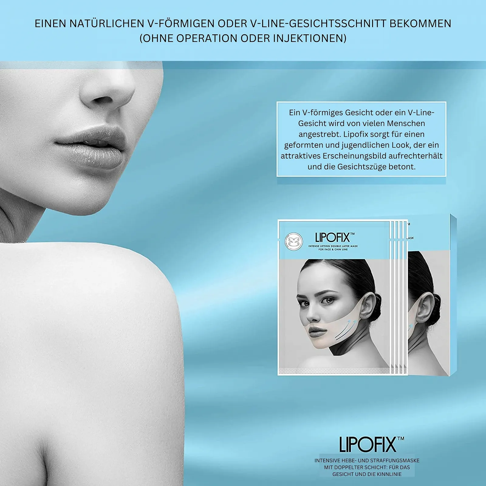 Маска Lipofix для удаления двойного подбородка V-Line для формирования челюсти, шеи и подбородка - Укрепление, моделирование, антивозрастной эффект и натяжение двойного подбородка (5 масок), фото №4