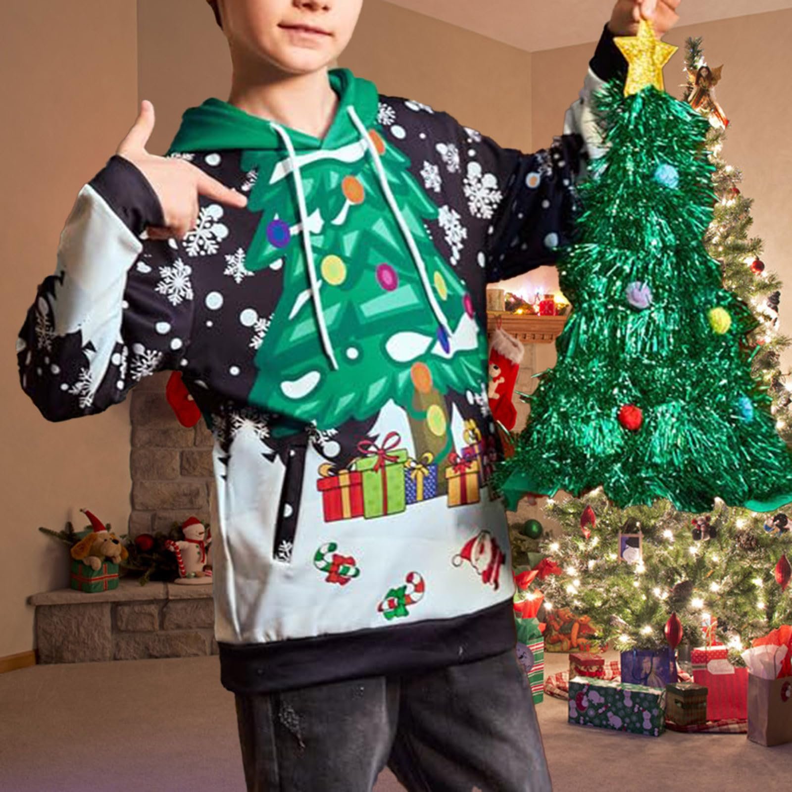Рождественский джемпер Детский 146 - Детский для малышей Мальчики Девочки Рождественский длинный рукав Мультяшные принты Теплая толстовка Пуловер Топы Детские, фото №2