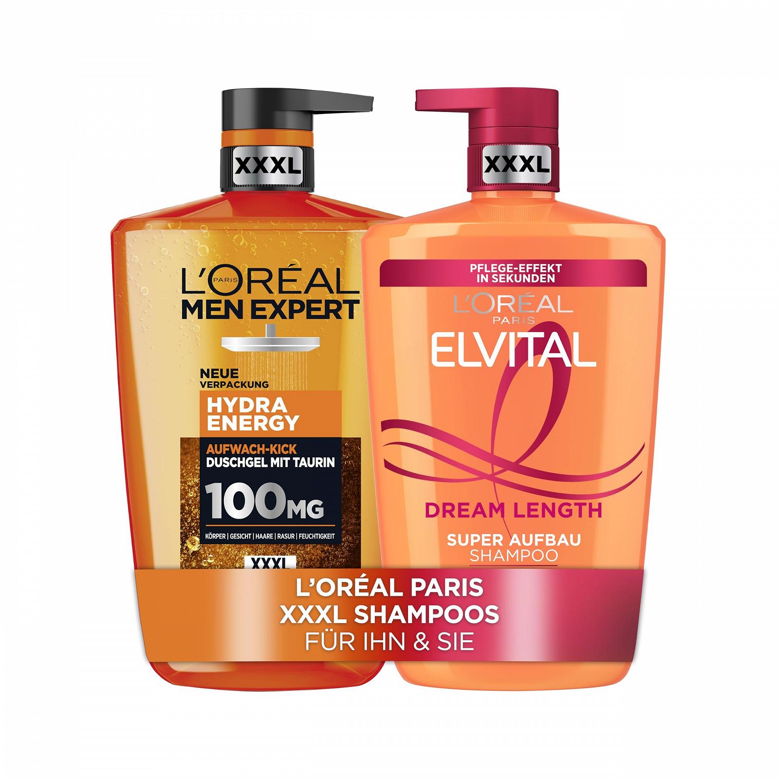 Набір для догляду L'Oréal Paris Men Expert Hydra Energy Гель для душу та Elvital Dream Length Шампунь 2 x 1000 мл, фото №1
