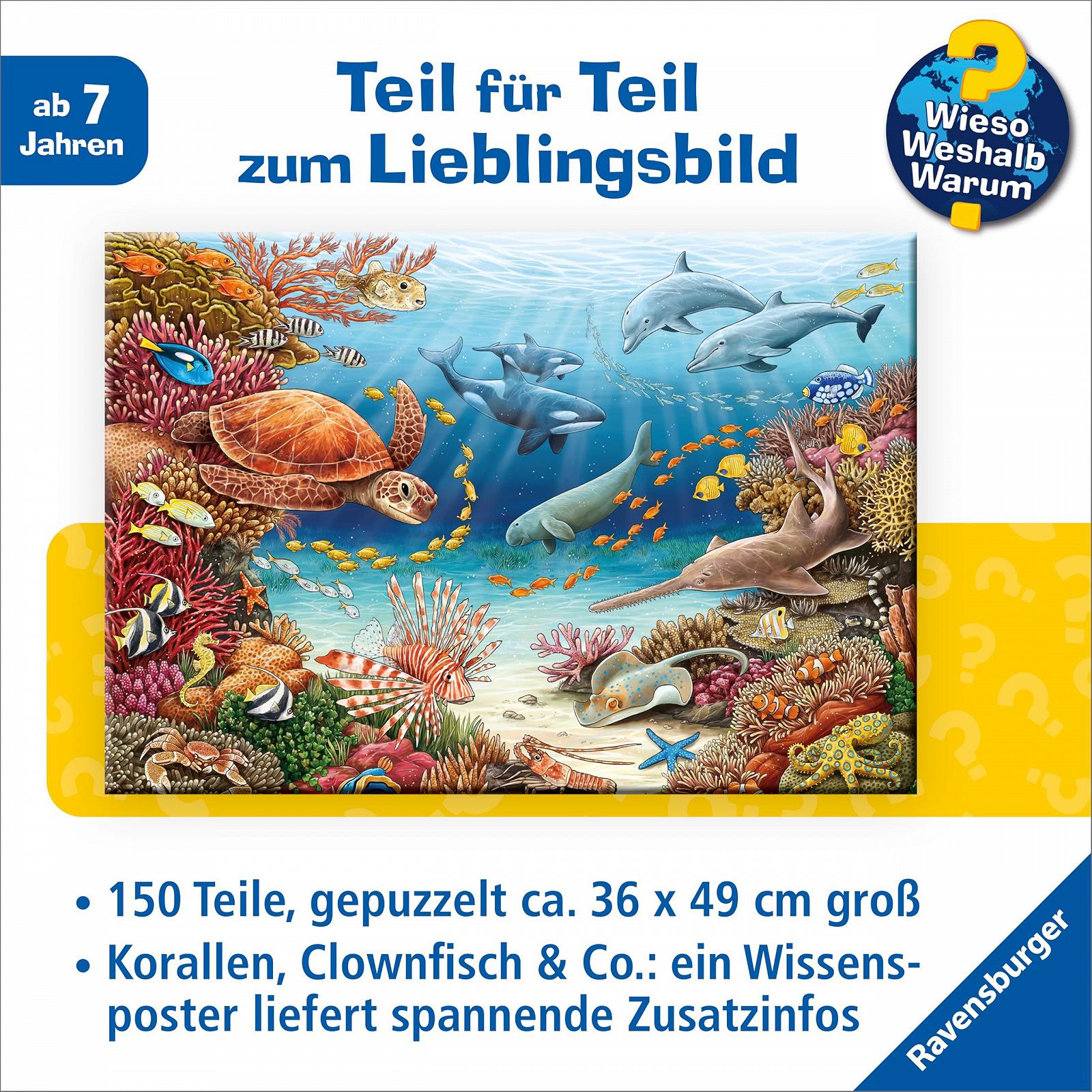 Пазл Ravensburger Wieso? Weshalb? Why? 13411 Sea Animals on Coral Reef 150 XXL деталей з постером, фото №4