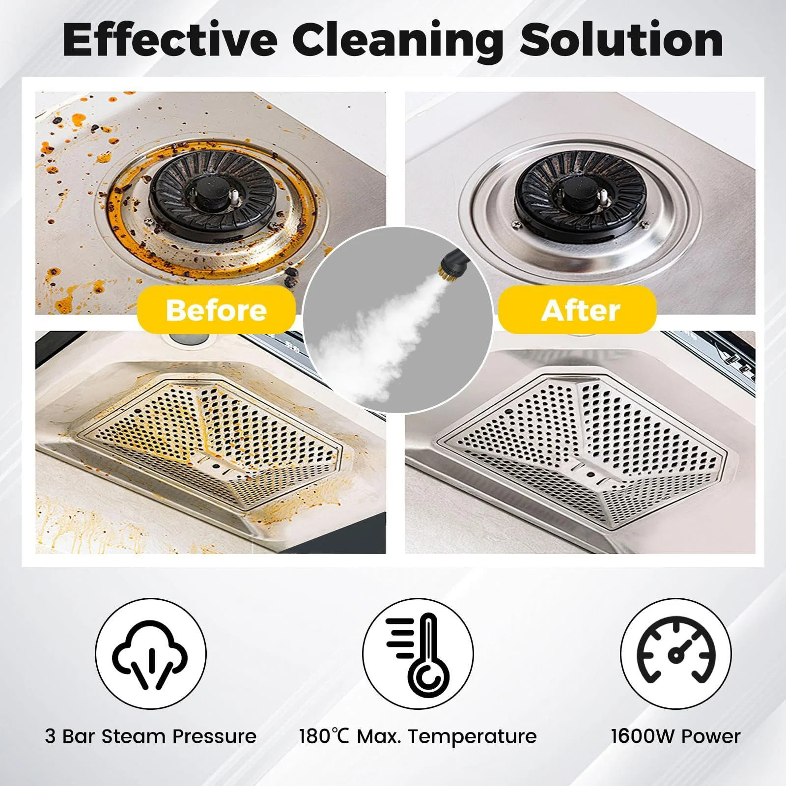 Ручной пароочиститель SOARS 11 аксессуаров 3 бар 180°C 1500 Вт 1 л Белый, фото №6