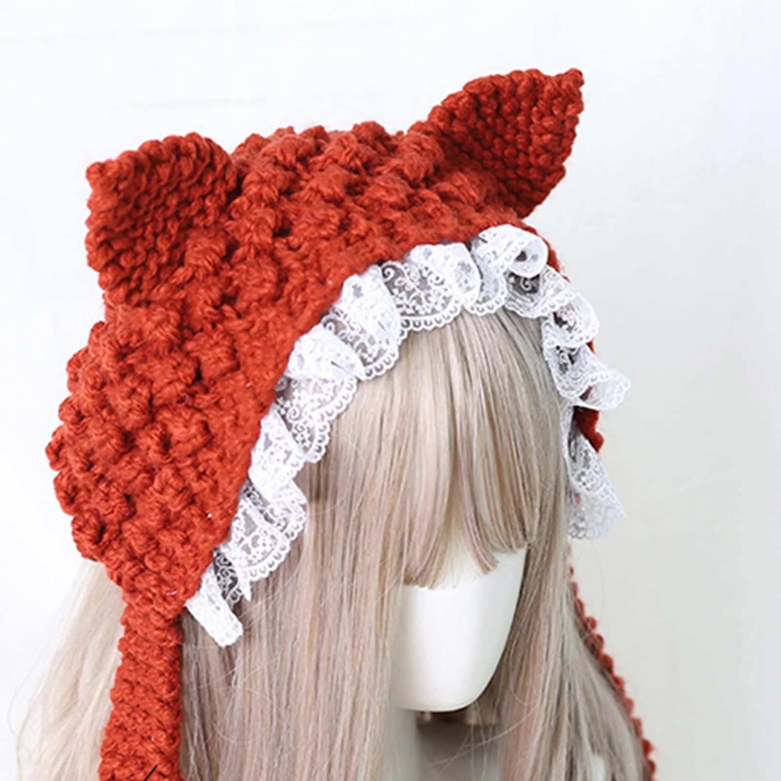 Вязаная шапка с кошачьими ушками и бантом, зимняя теплая шапка-ушанка, фото №3 Вязаная шапка с кошачьими ушками и бантом, зимняя теплая шапка-ушанка, фото №3