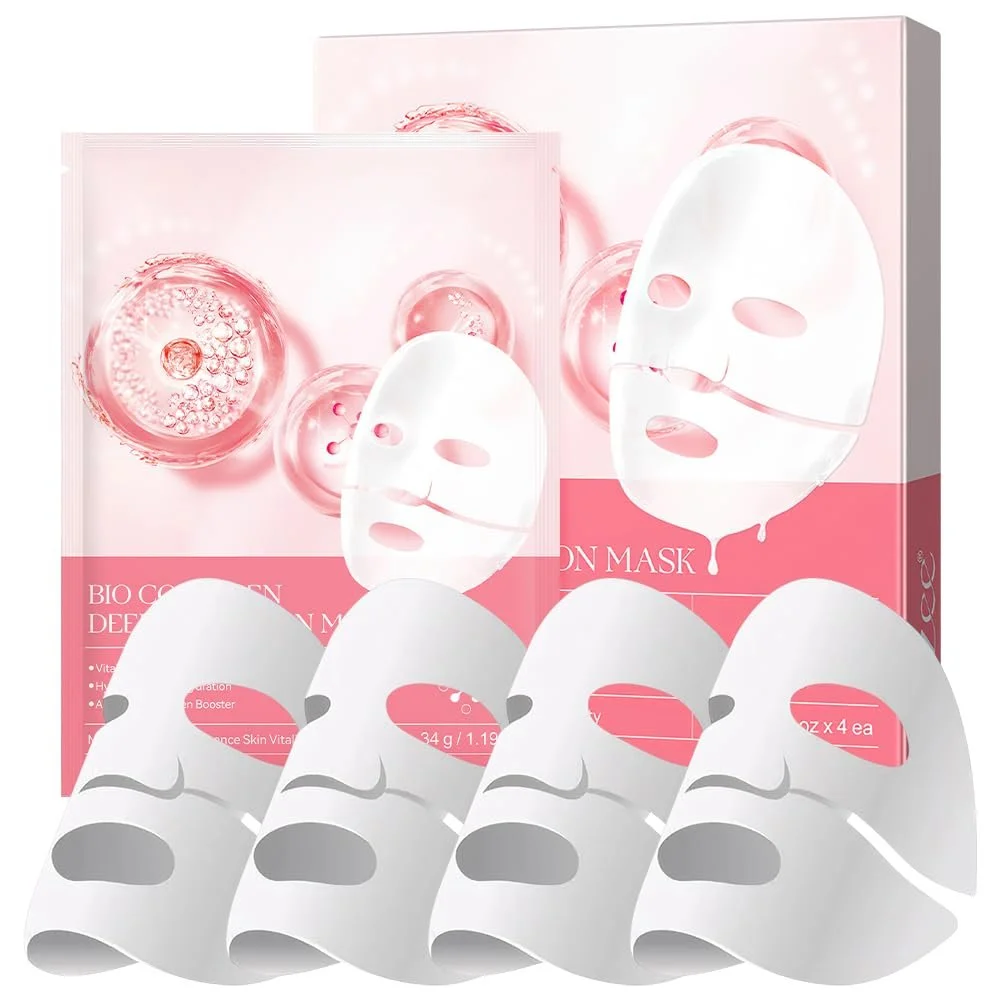 Маска LOPHE Коллаген, Набор из 4 штук, Увлажняющая ночная маска, Успокаивающая, Увлажняющая, Коллагеновая маска для всех типов кожи, Розовая, фото №9