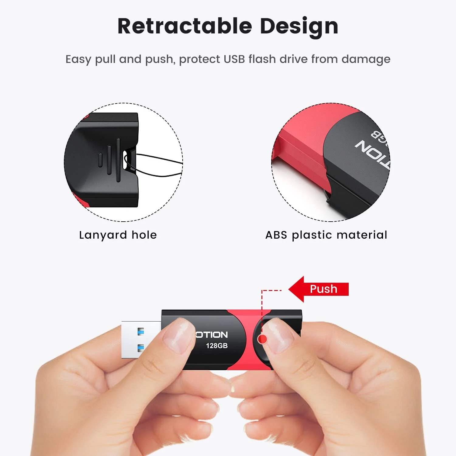 USB-накопичувач KOOTION 128GB USB 3.0 Висувний з LED-індикатором, фото №2