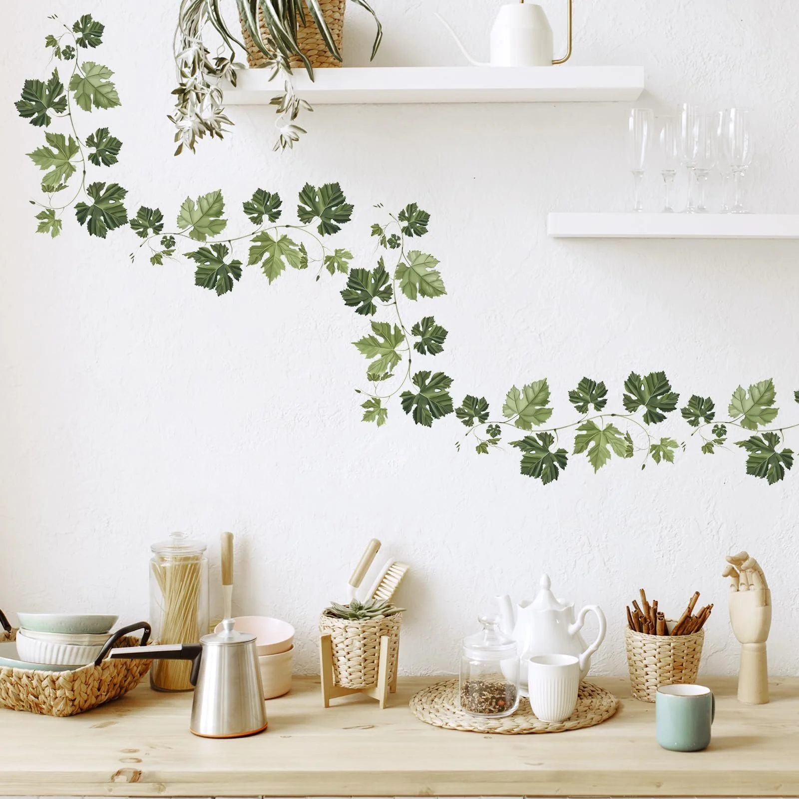 Наклейка на стіну Tanlaby Green Vine Green Ivy Leaves Natural Plants Green, фото №2