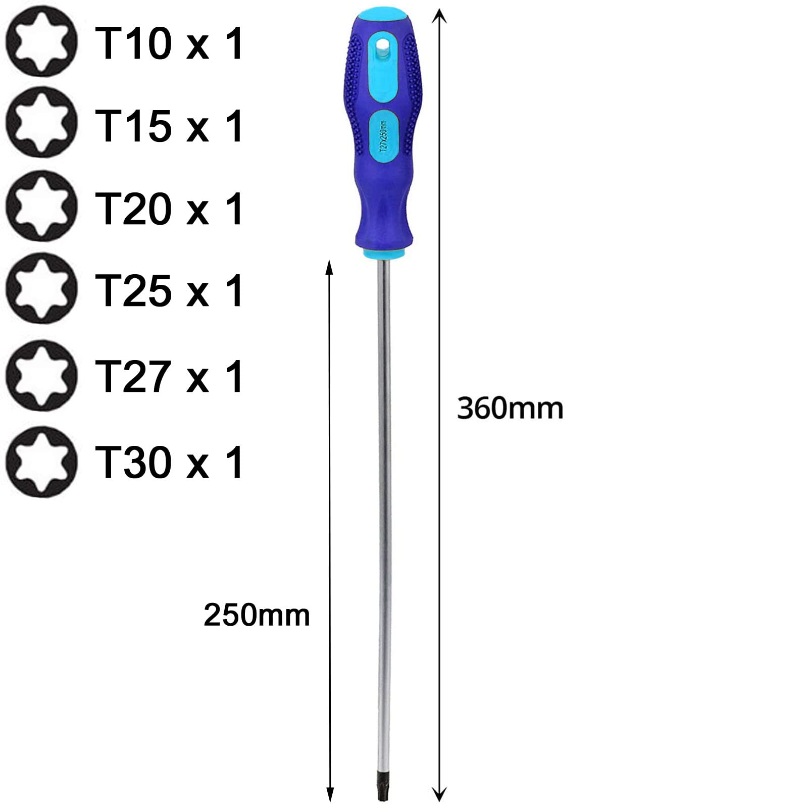 Набір викруток Spares2go Extralange CRV Магнітний наконечник Star Torx + Phillips 7-шт. 360/400 мм, фото №5