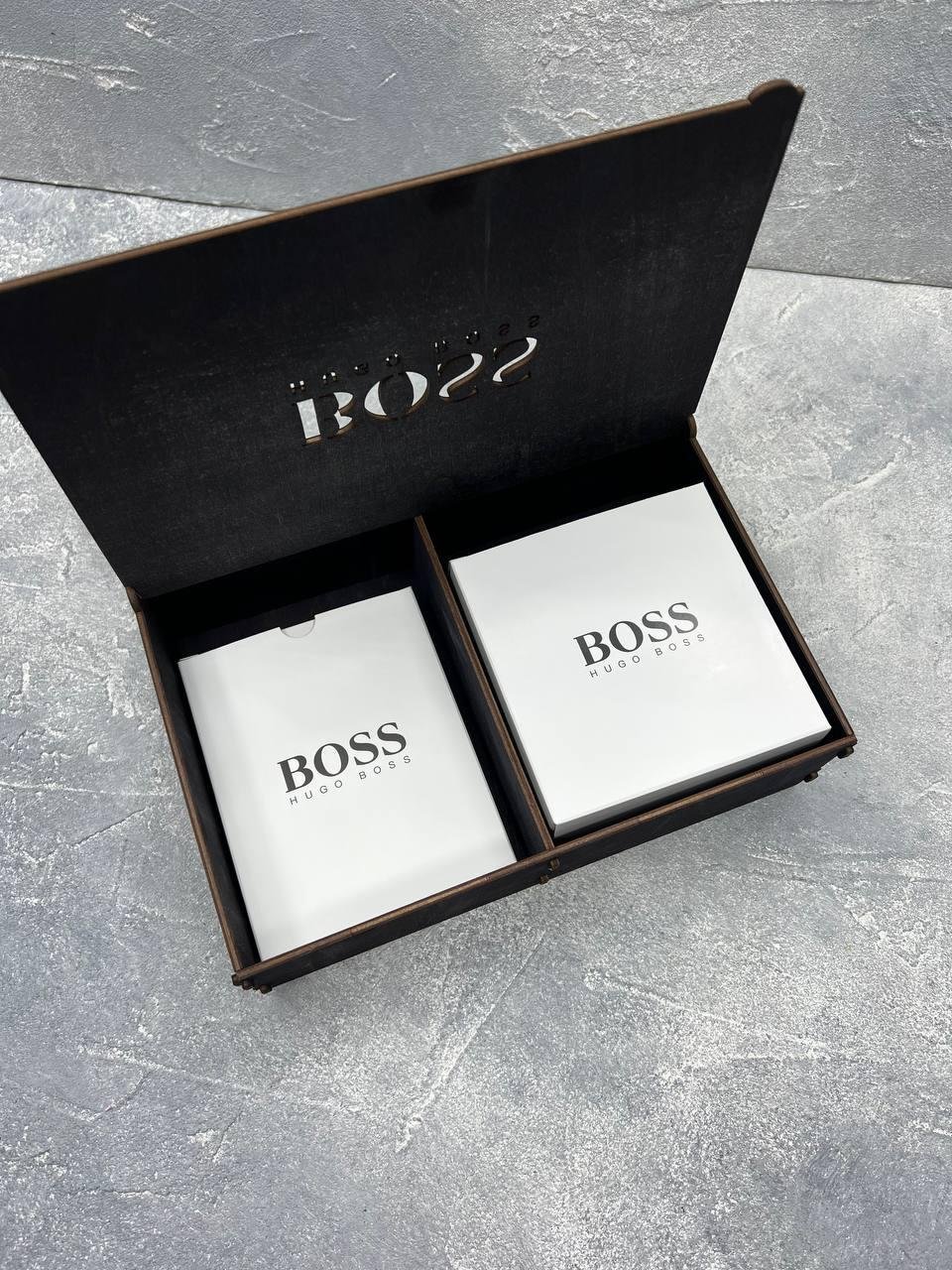 Чоловічий брендовий набір шкіряний ремінь і гаманець BOSS, фото №5