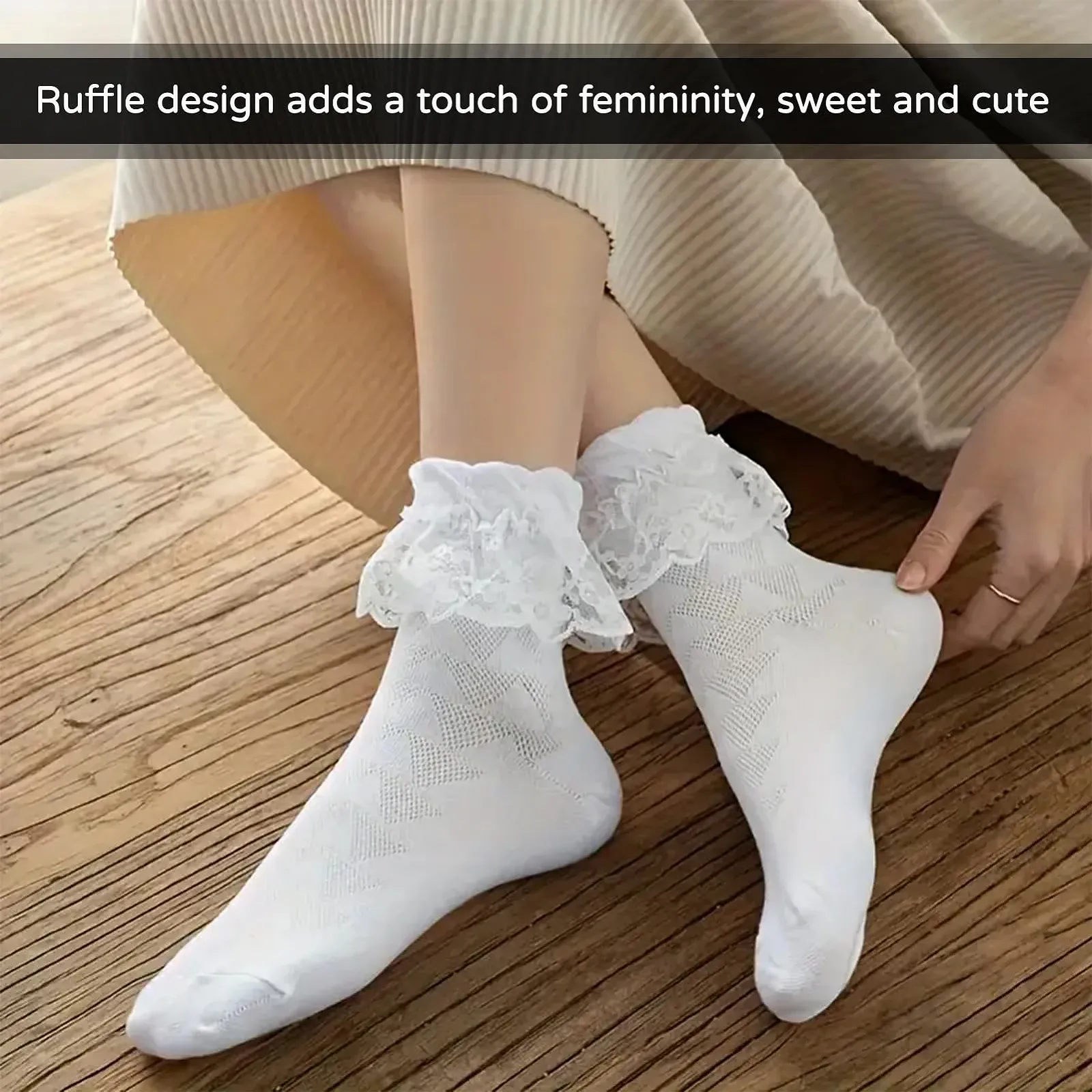 Шкарпетки з рюшами Жіночі Чорно-білі, фото №5 Шкарпетки з рюшами Жіночі Чорно-білі, фото №5