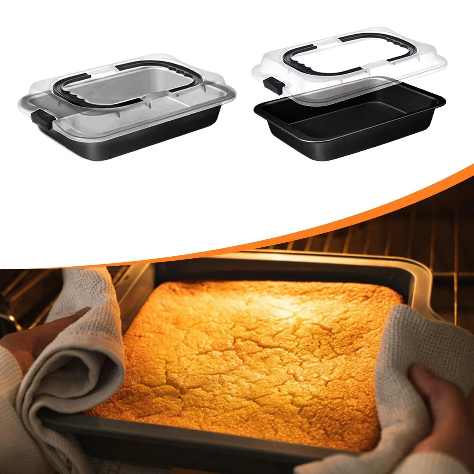 Набор форм для выпечки 2 предмета с крышкой и ручкой Прямоугольный Антипригарный Для переноски тортов Черный, фото №3