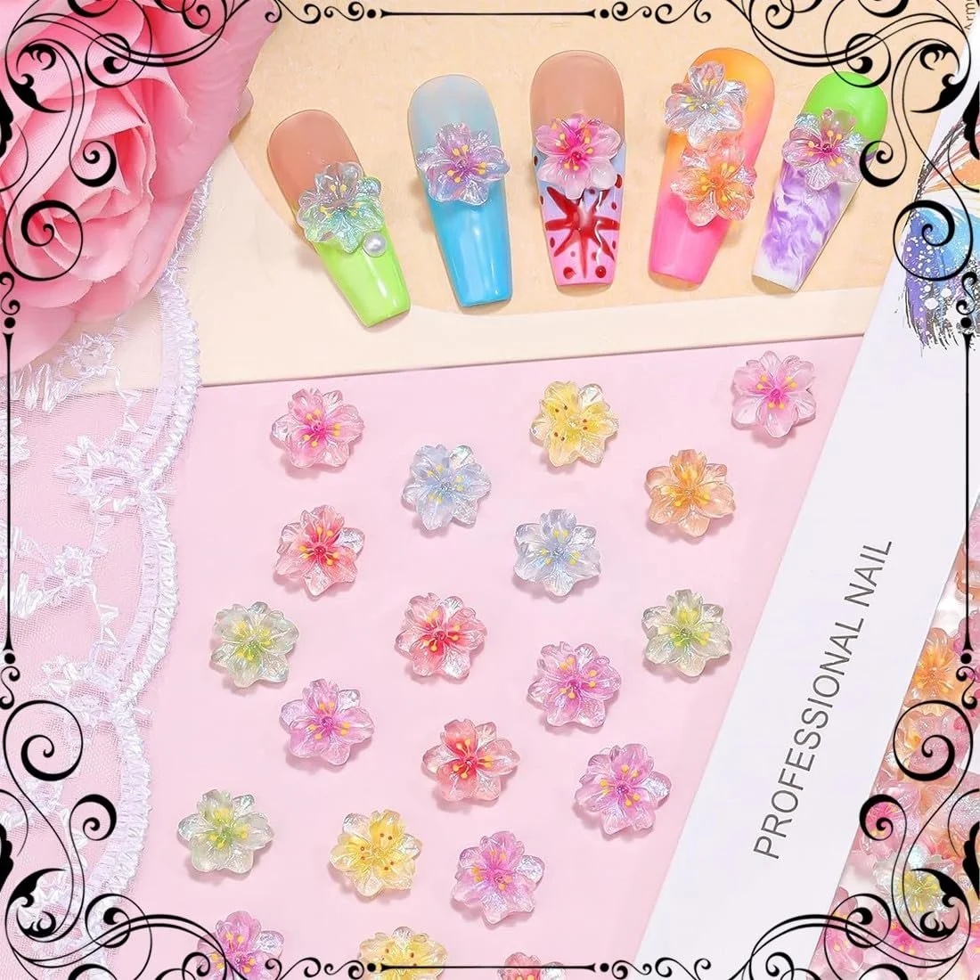 Украшения для ногтей Цветы 3D 60 шт Разноцветные, фото №5 Украшения для ногтей Цветы 3D 60 шт Разноцветные, фото №5