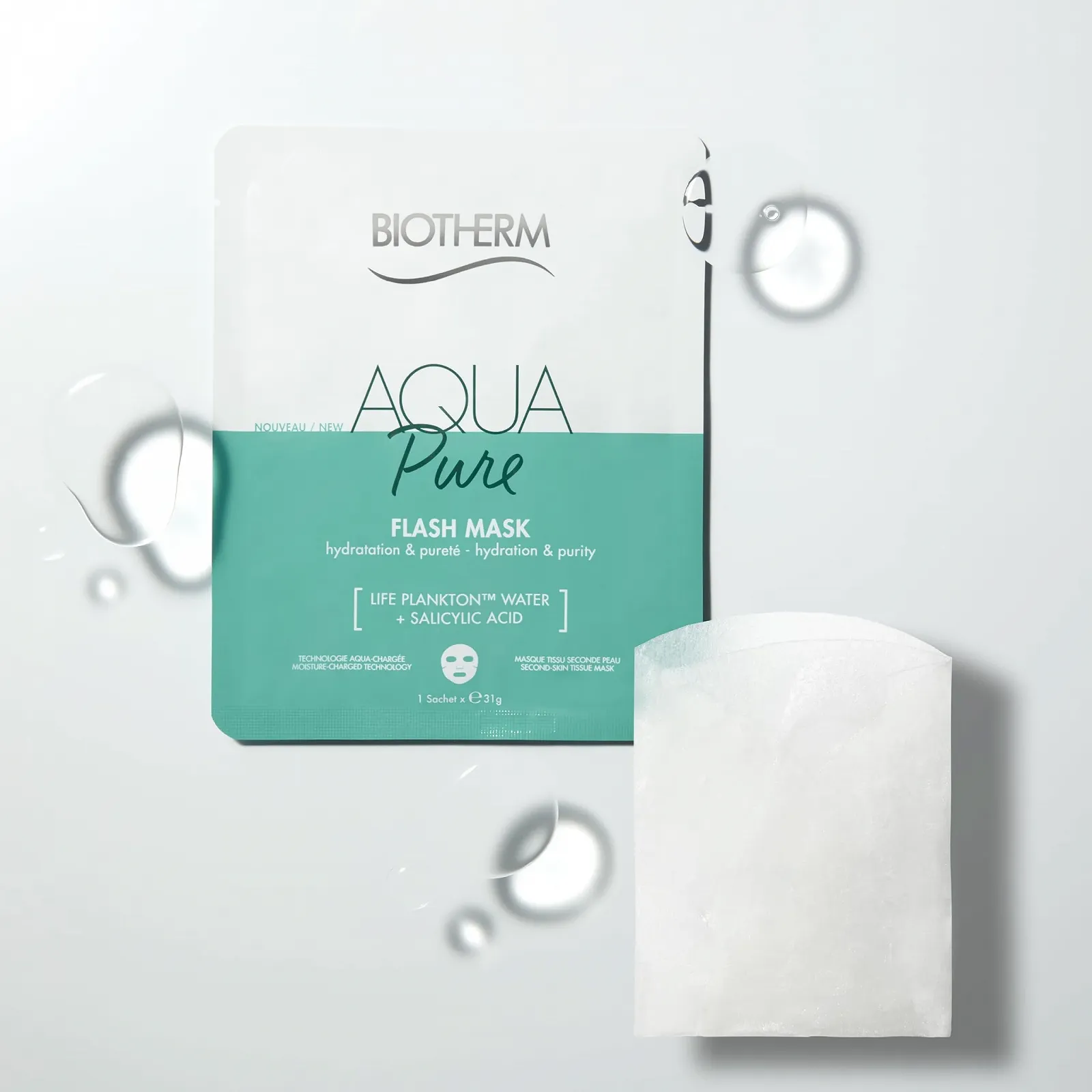 Тканевая маска Biotherm Aqua Super Mask Pure Увлажняющая маска для лица с Life Plankton и салициловой кислотой 1 x 31 г, фото №2 Тканевая маска Biotherm Aqua Super Mask Pure Увлажняющая маска для лица с Life Plankton и салициловой кислотой 1 x 31 г, фото №2