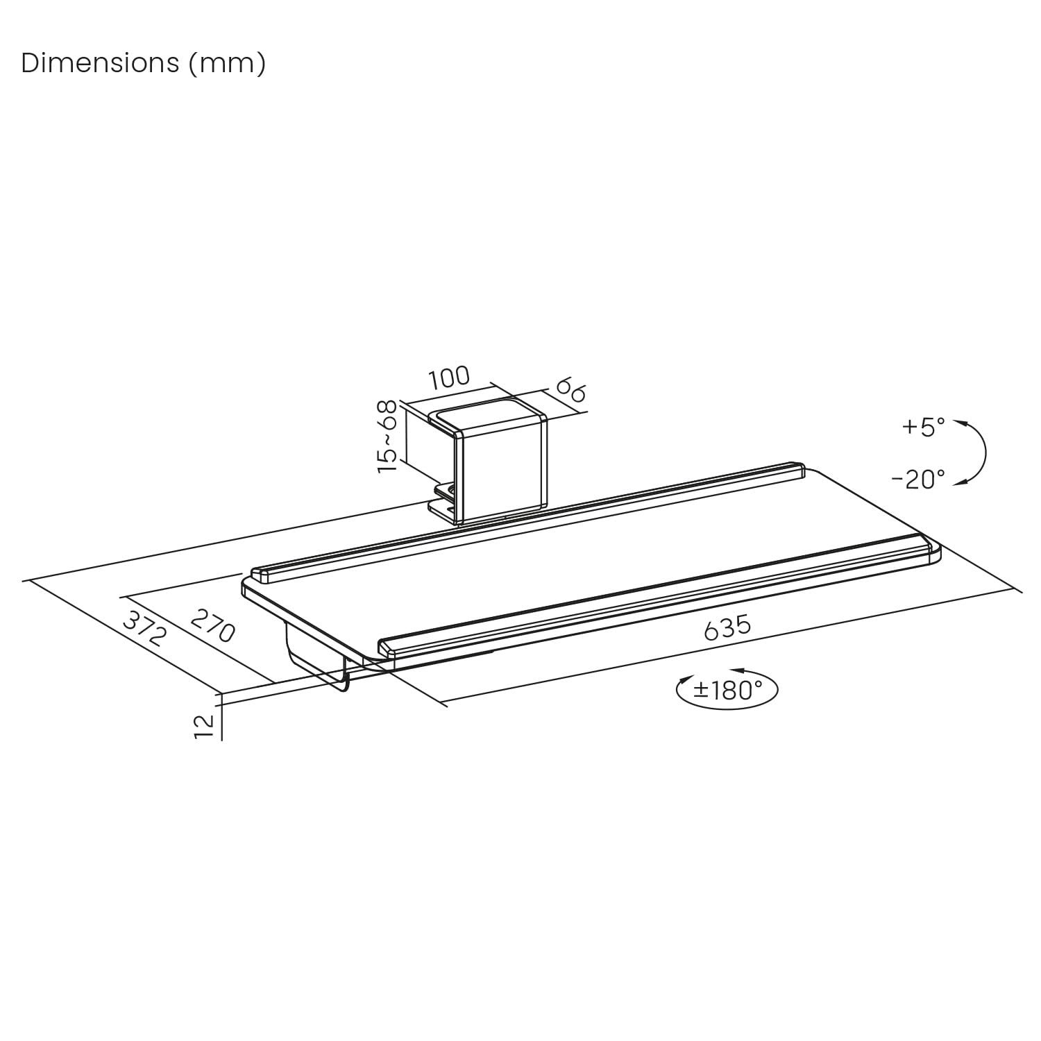 Тримач для клавіатури Maclean MC108 B, регульований, з ручкою, під стіл, з підставкою для зап'ястя та шухлядою, кріплення на затискачі, ергономічний, чорний, фото №5