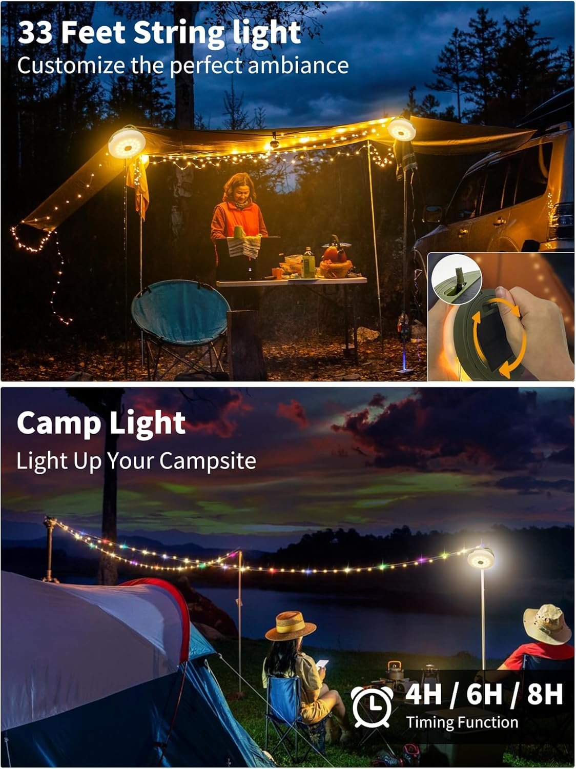 Гірлянда wisdom line LED 10 м, що перезаряджається через USB, 5 режимів освітлення для кемпінгу, походів та прикрас (тонкий сонячний акумулятор), фото №6