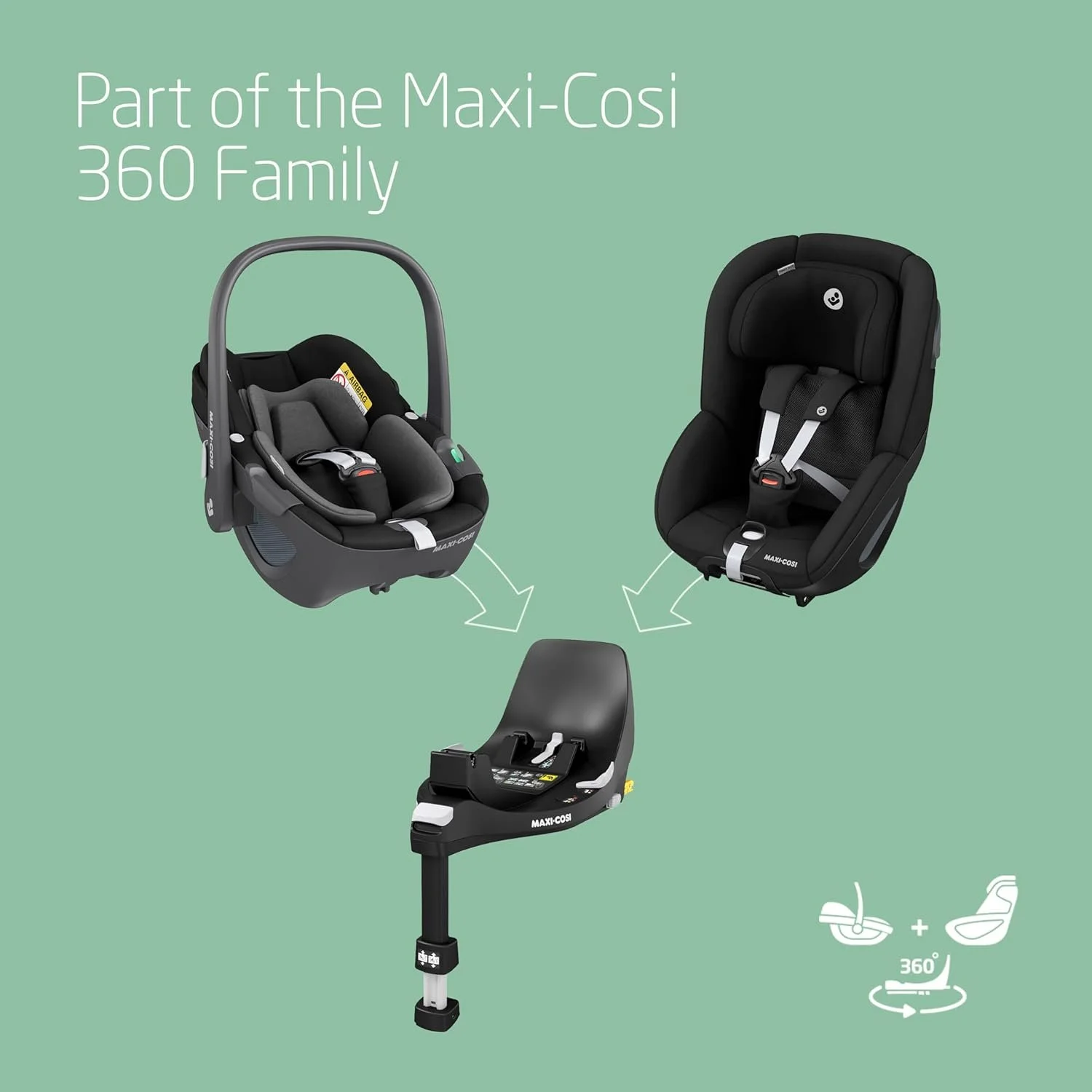 Дитяче автокрісло Maxi-Cosi Pearl 360 i-Size обертання однією рукою ClimaFlow ремені безпеки Easy-in Чорний, фото №5