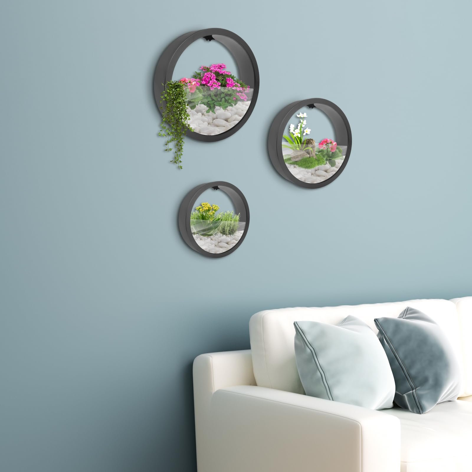 Кашпо настінне кругле акрилове набір 3 шт Black, фото №2