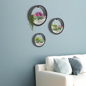 Кашпо настінне кругле акрилове набір 3 шт Black synthetic.ua - Фото 1